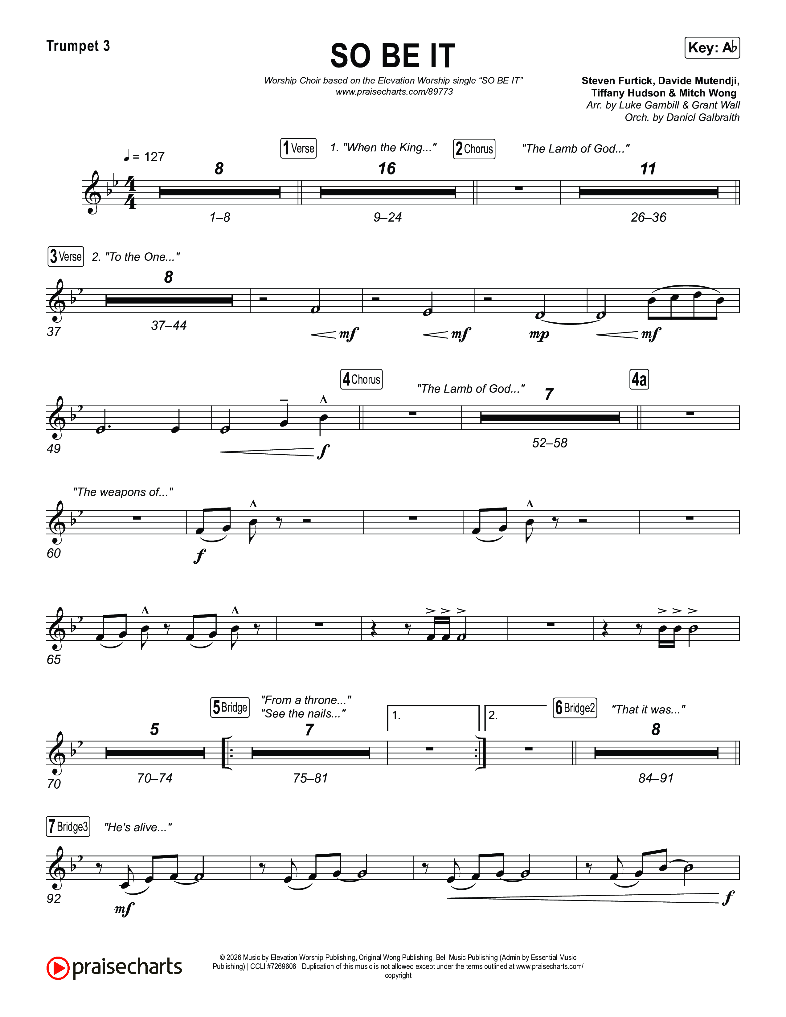 SO BE IT (Worship Choir/SAB) Trumpet 3 (Elevation Worship / Tiffany Hudson / Chris Brown / Arr. Luke Gambill)
