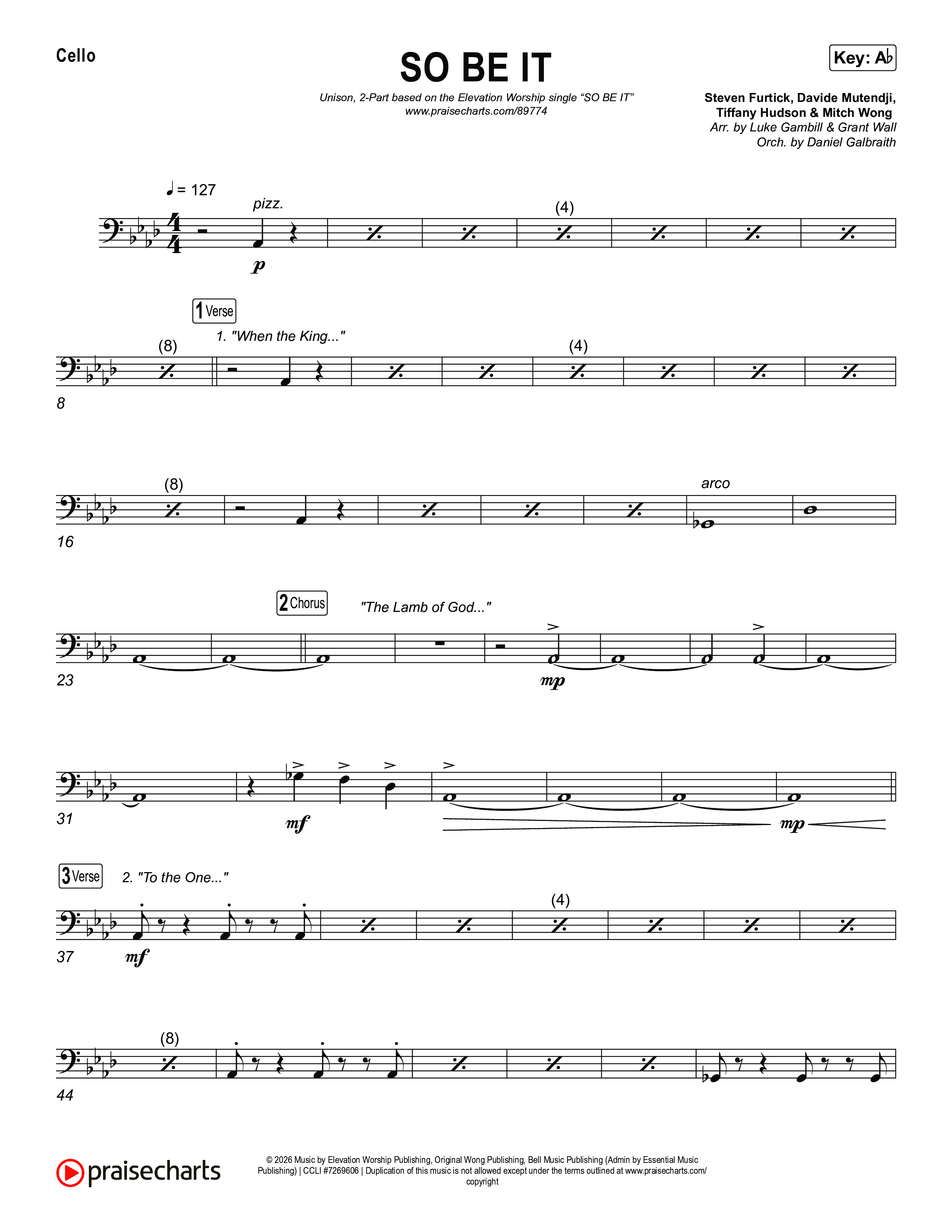 SO BE IT (Unison/2-Part) Cello (Elevation Worship / Tiffany Hudson / Chris Brown / Arr. Luke Gambill)