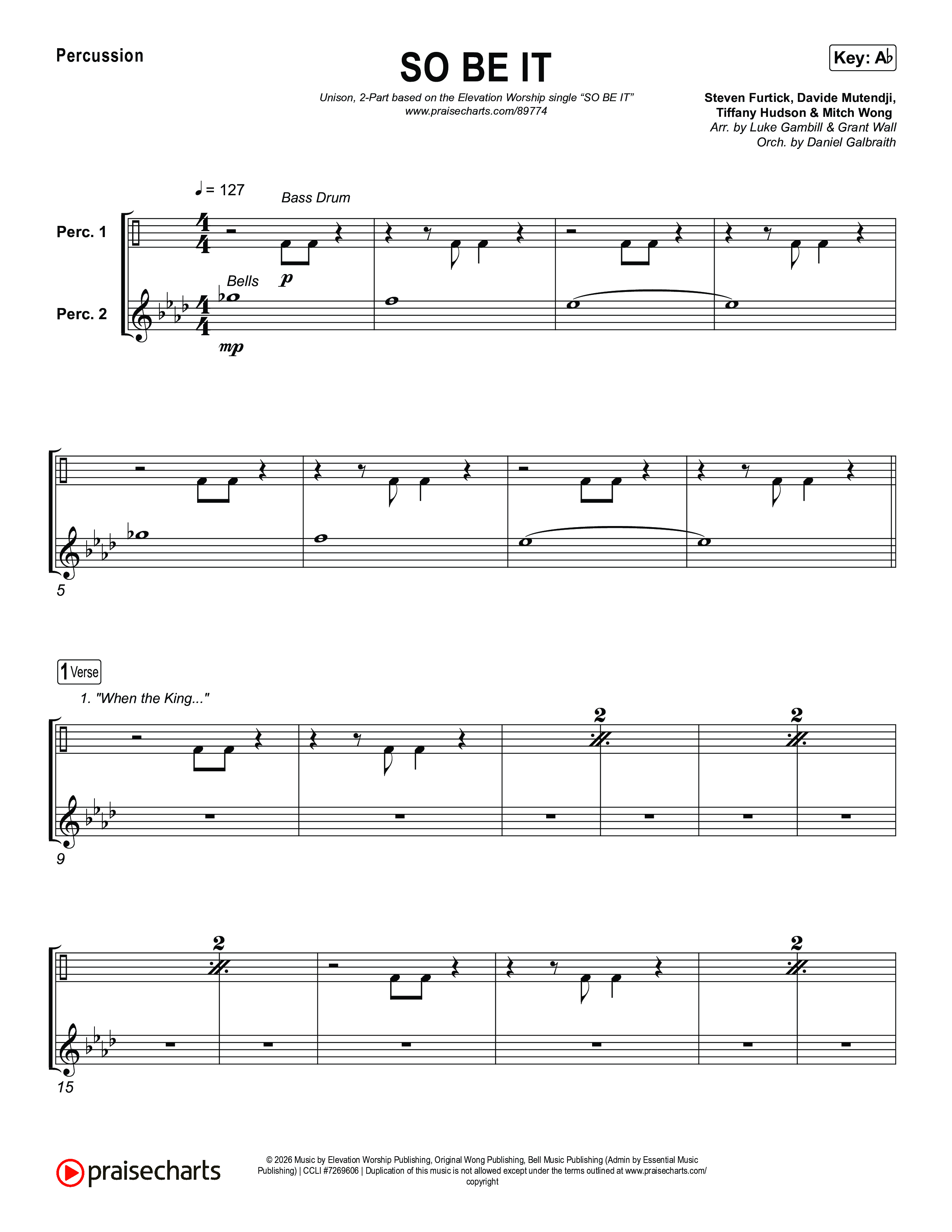 SO BE IT (Unison/2-Part) Percussion (Elevation Worship / Tiffany Hudson / Chris Brown / Arr. Luke Gambill)