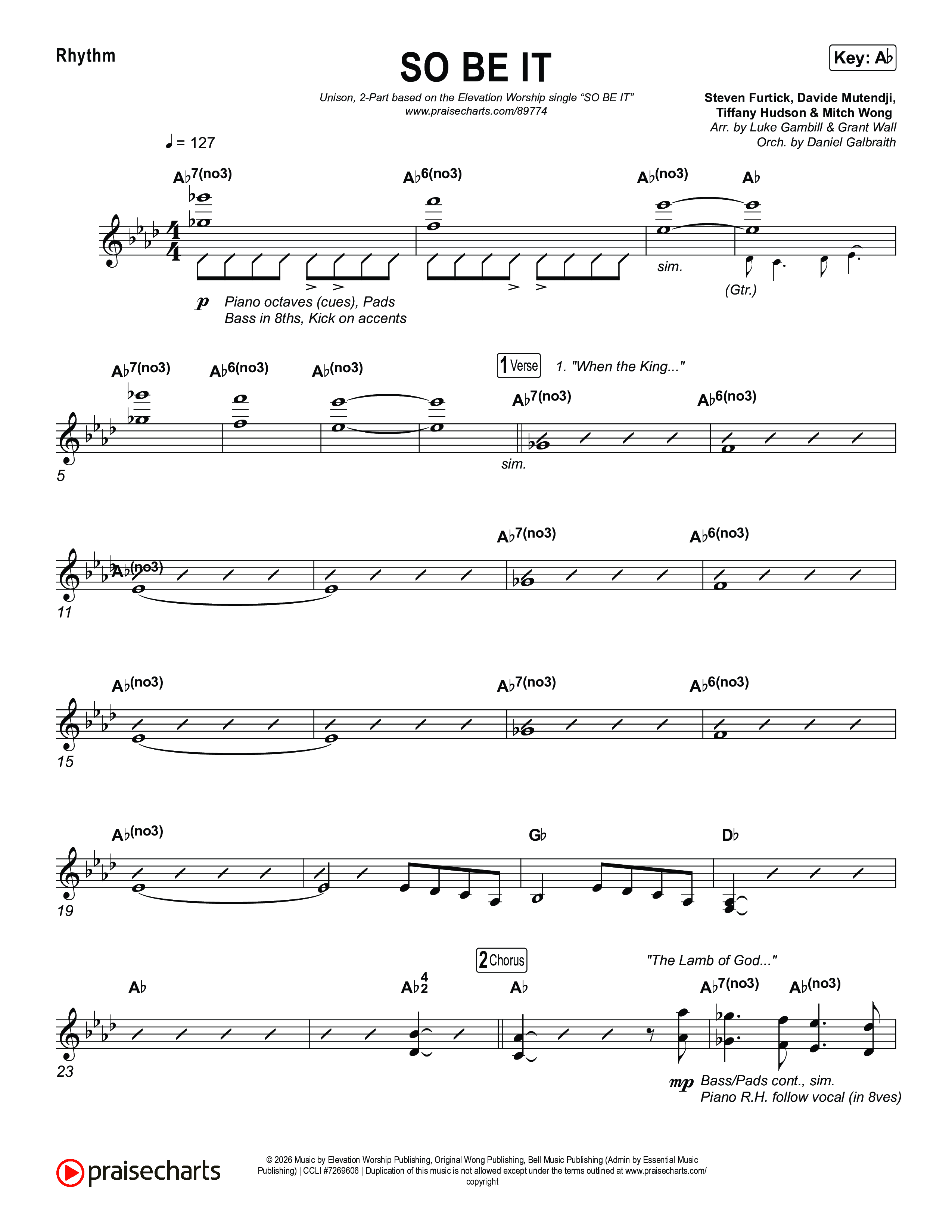 SO BE IT (Unison/2-Part) Rhythm Pack (Elevation Worship / Tiffany Hudson / Chris Brown / Arr. Luke Gambill)