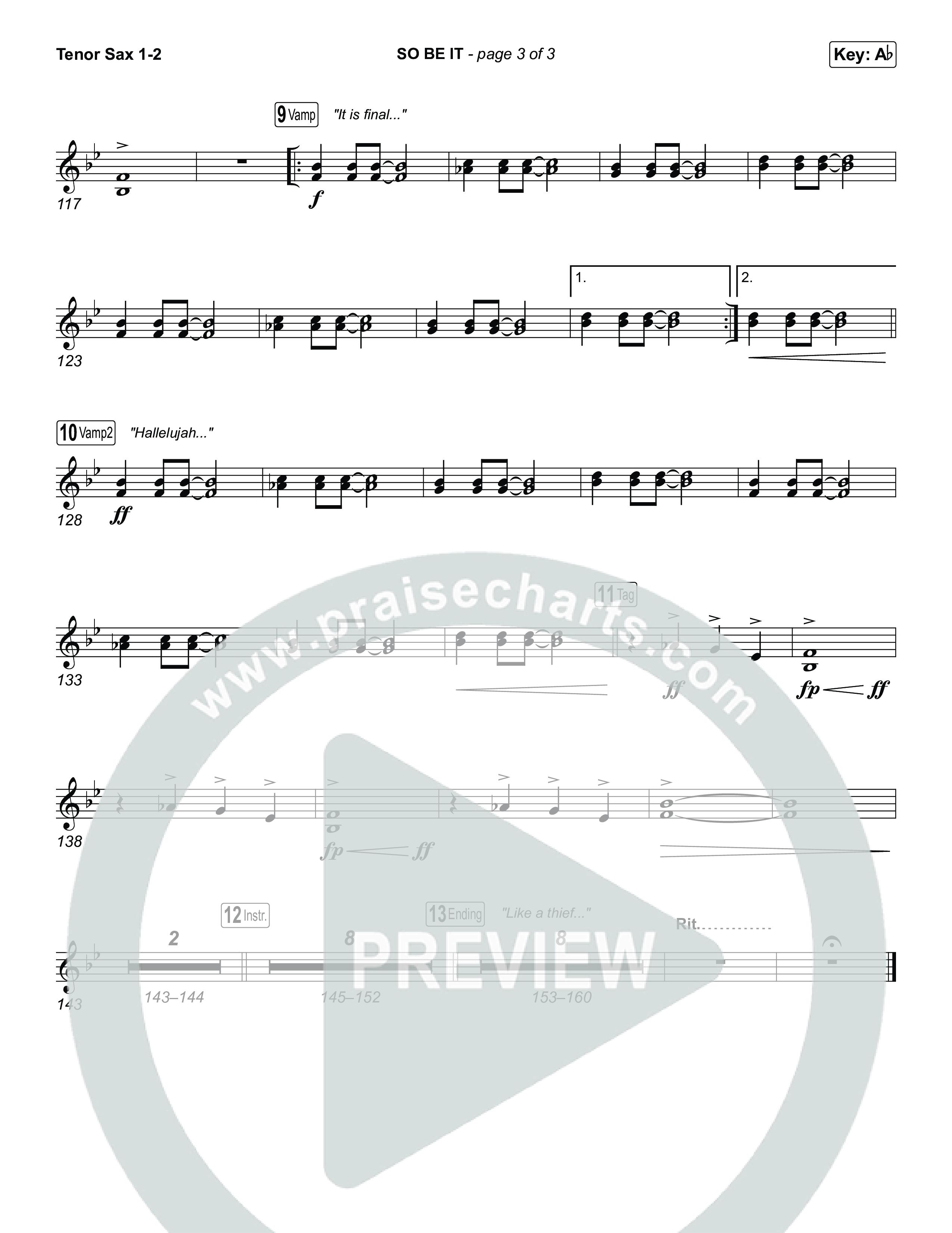 SO BE IT (Unison/2-Part) Tenor Sax 1/2 (Elevation Worship / Tiffany Hudson / Chris Brown / Arr. Luke Gambill)