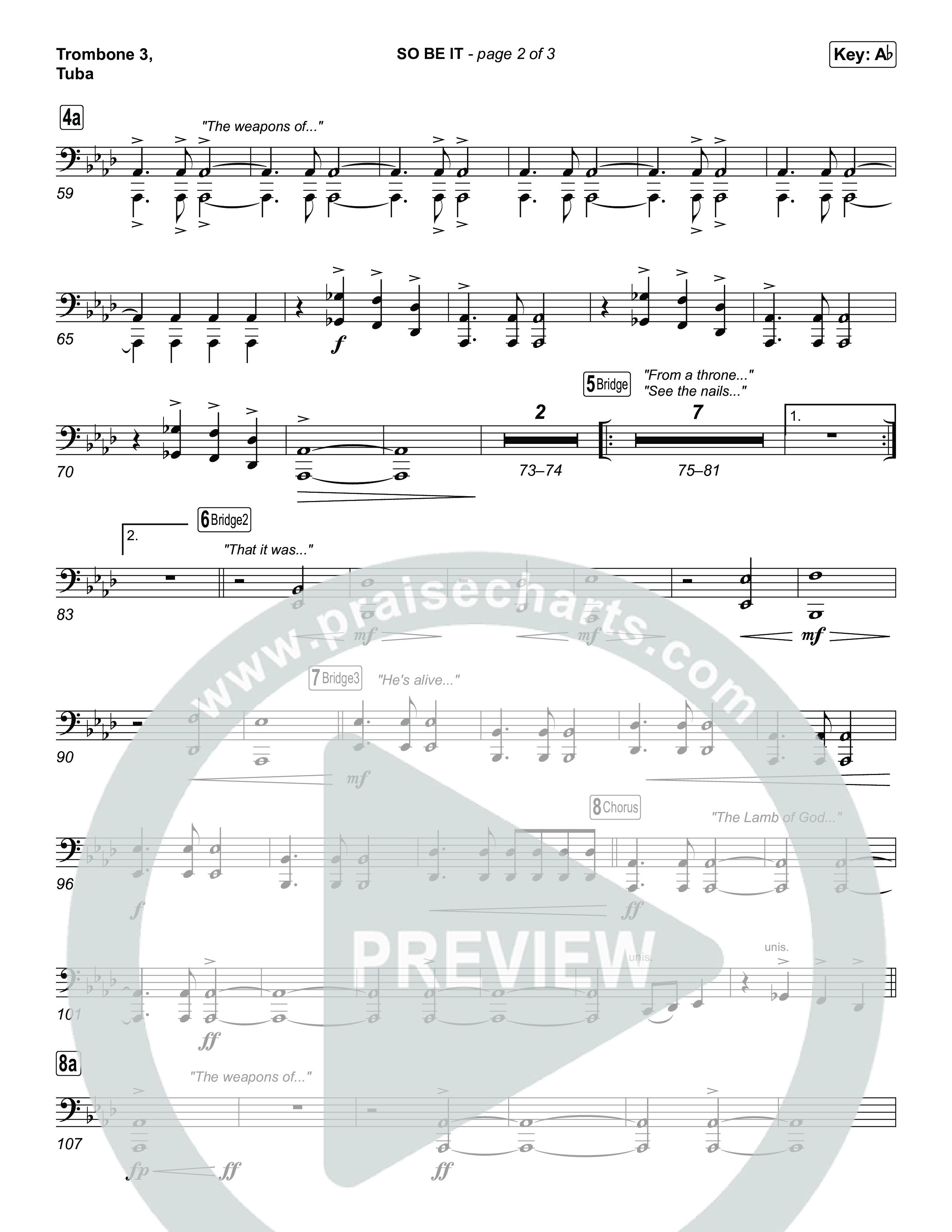 SO BE IT (Unison/2-Part) Trombone 3/Tuba (Elevation Worship / Tiffany Hudson / Chris Brown / Arr. Luke Gambill)