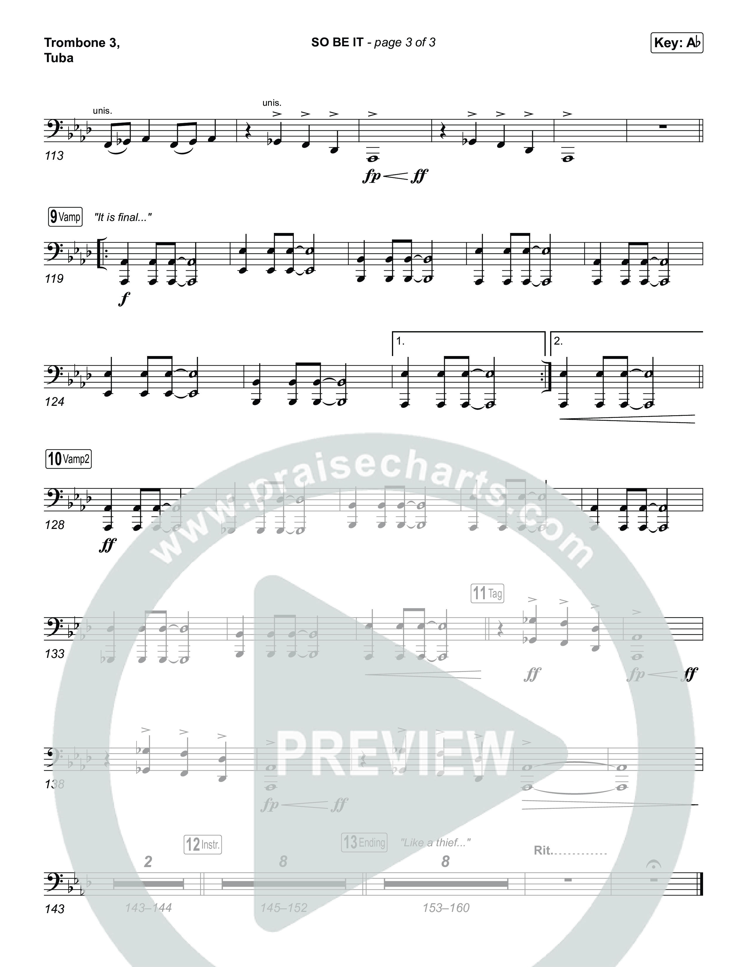 SO BE IT (Unison/2-Part) Trombone 3/Tuba (Elevation Worship / Tiffany Hudson / Chris Brown / Arr. Luke Gambill)