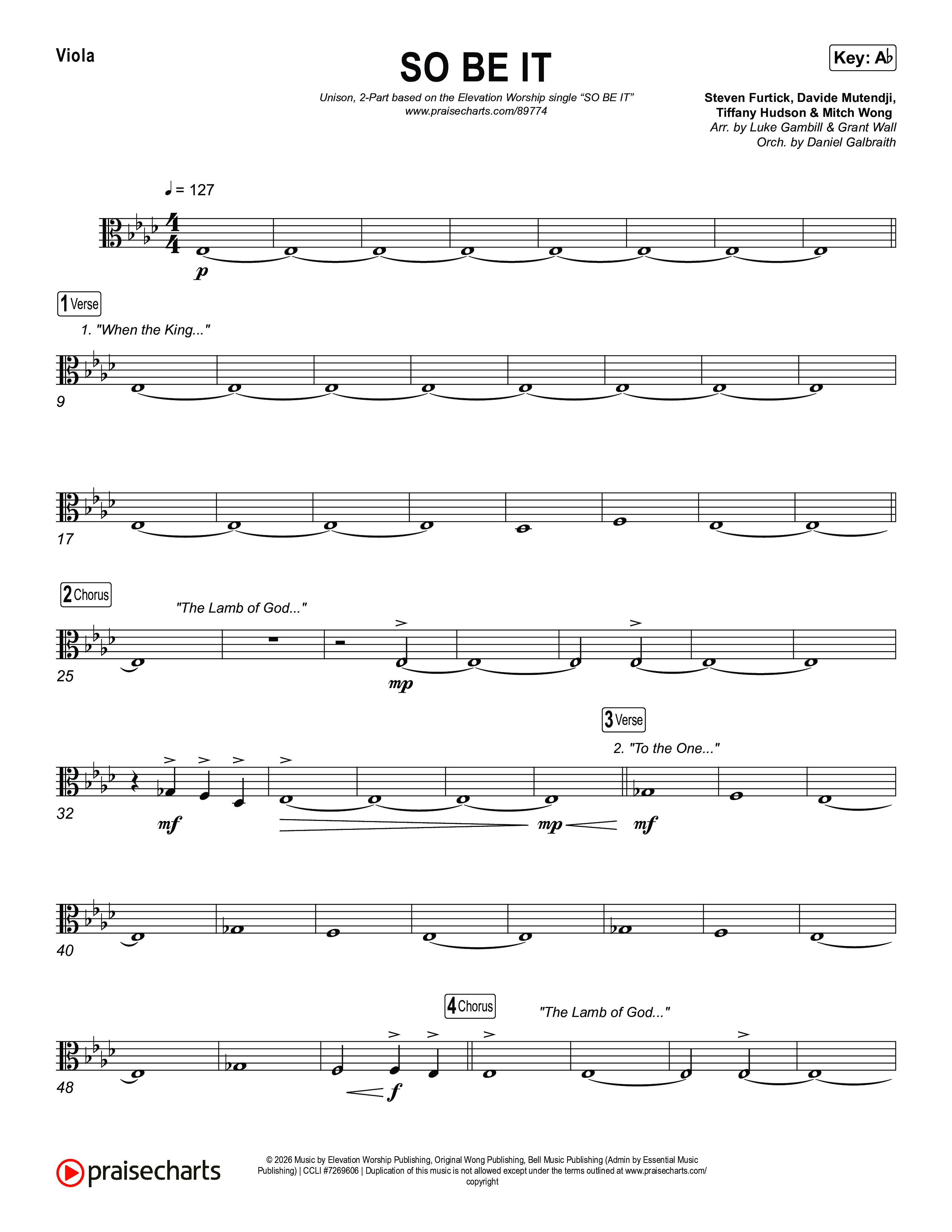 SO BE IT (Unison/2-Part) Viola (Elevation Worship / Tiffany Hudson / Chris Brown / Arr. Luke Gambill)