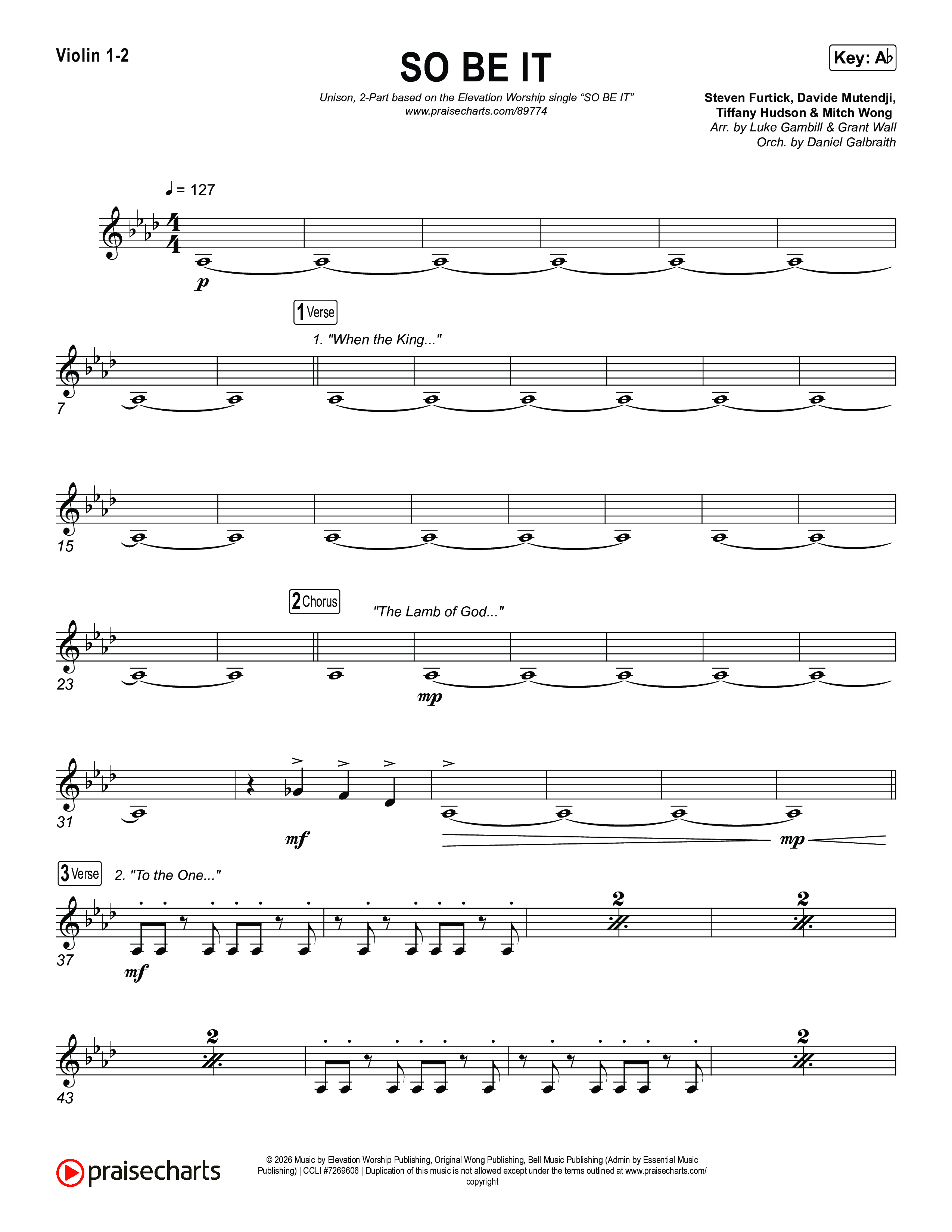 SO BE IT (Unison/2-Part) String Pack (Elevation Worship / Tiffany Hudson / Chris Brown / Arr. Luke Gambill)