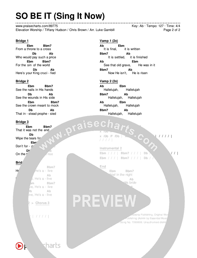 SO BE IT (Sing It Now) Chords & Lyrics (Elevation Worship / Tiffany Hudson / Chris Brown / Arr. Luke Gambill)