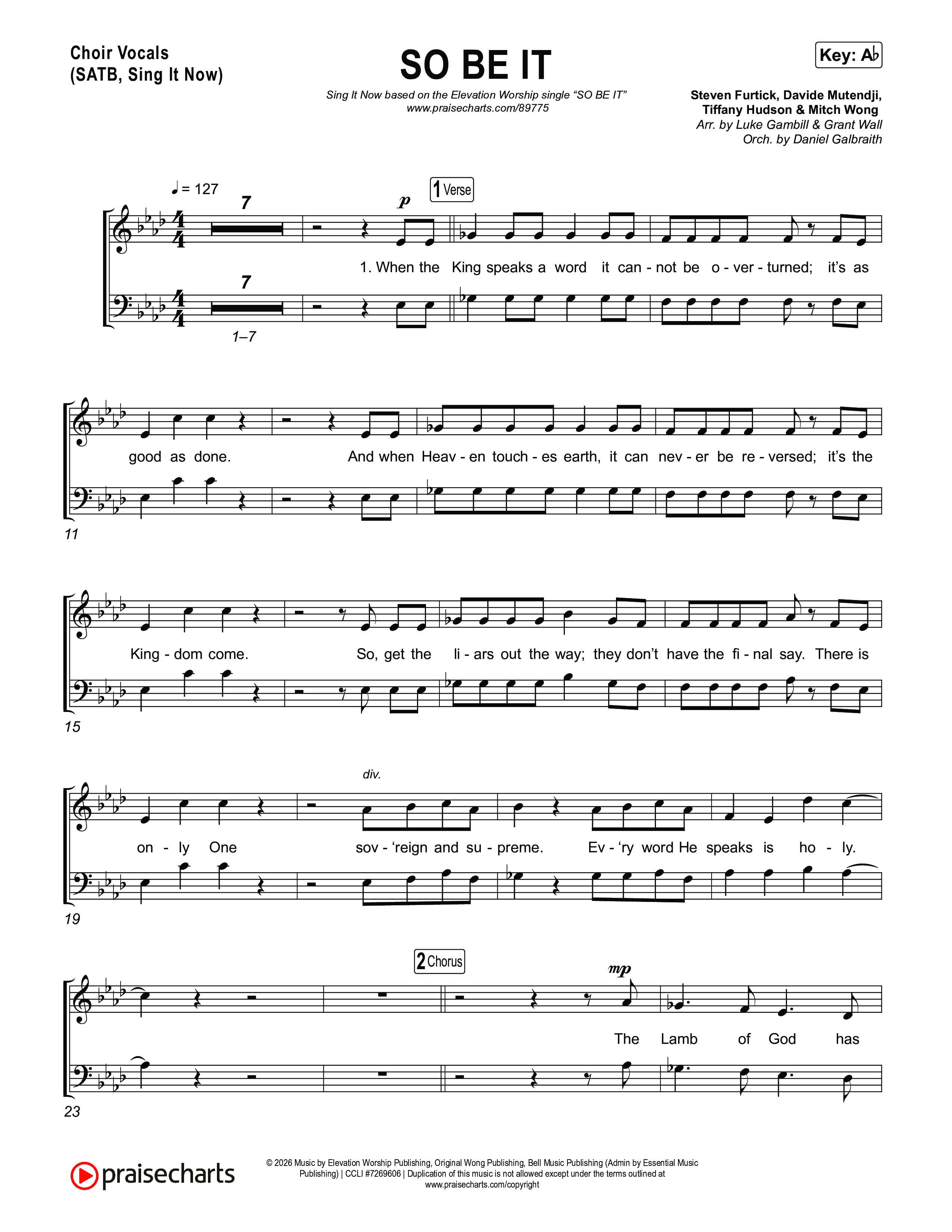 SO BE IT (Sing It Now) Choir Sheet (SATB) (Elevation Worship / Tiffany Hudson / Chris Brown / Arr. Luke Gambill)