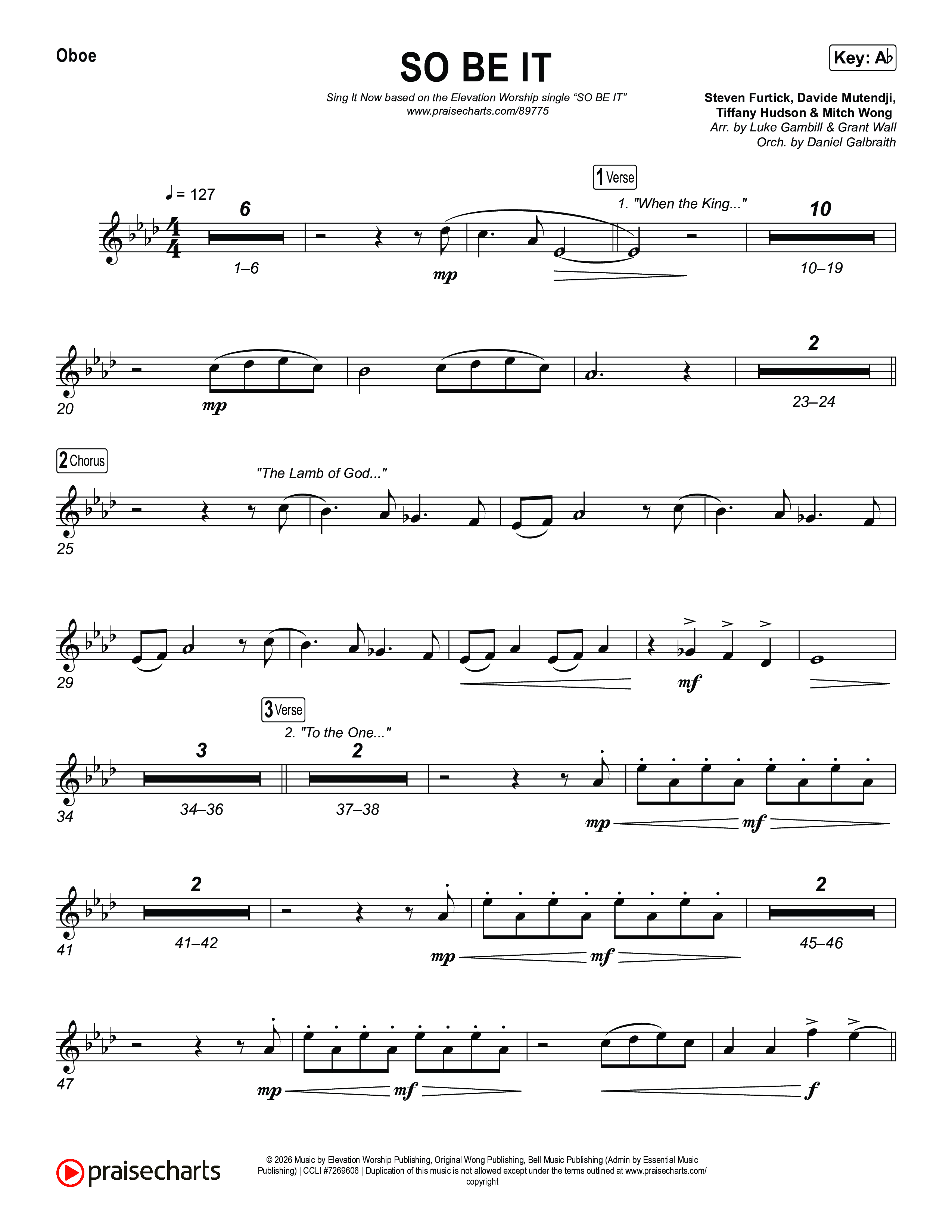 SO BE IT (Sing It Now) Oboe (Elevation Worship / Tiffany Hudson / Chris Brown / Arr. Luke Gambill)