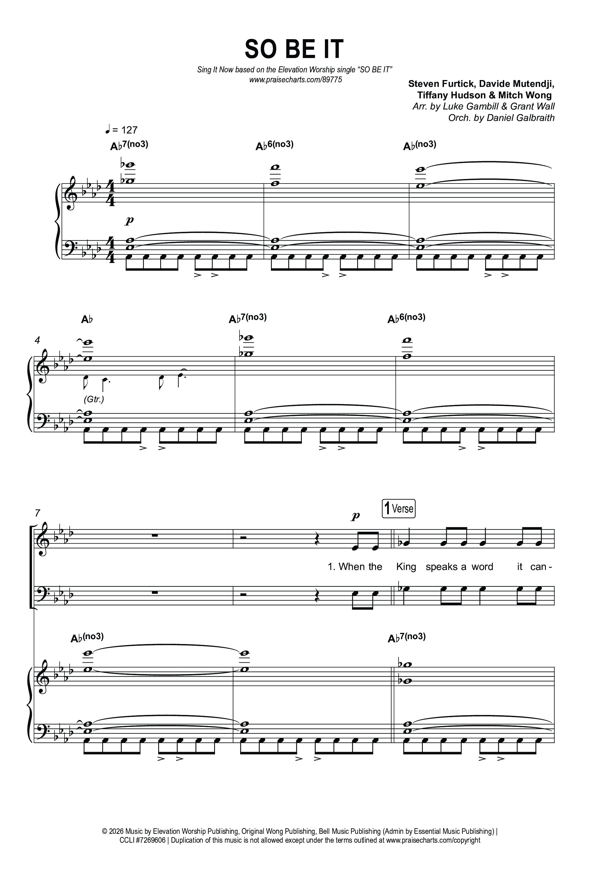 SO BE IT (Sing It Now) Octavo (SATB & Pno) (Elevation Worship / Tiffany Hudson / Chris Brown / Arr. Luke Gambill)