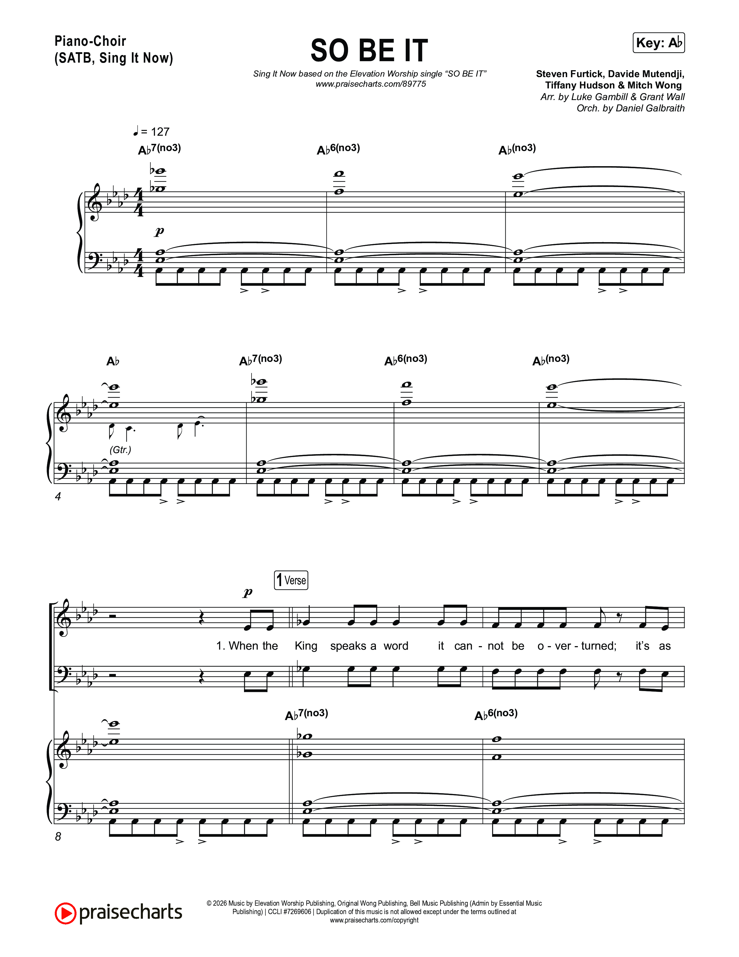 SO BE IT (Sing It Now) Piano/Choir (SATB) (Elevation Worship / Tiffany Hudson / Chris Brown / Arr. Luke Gambill)
