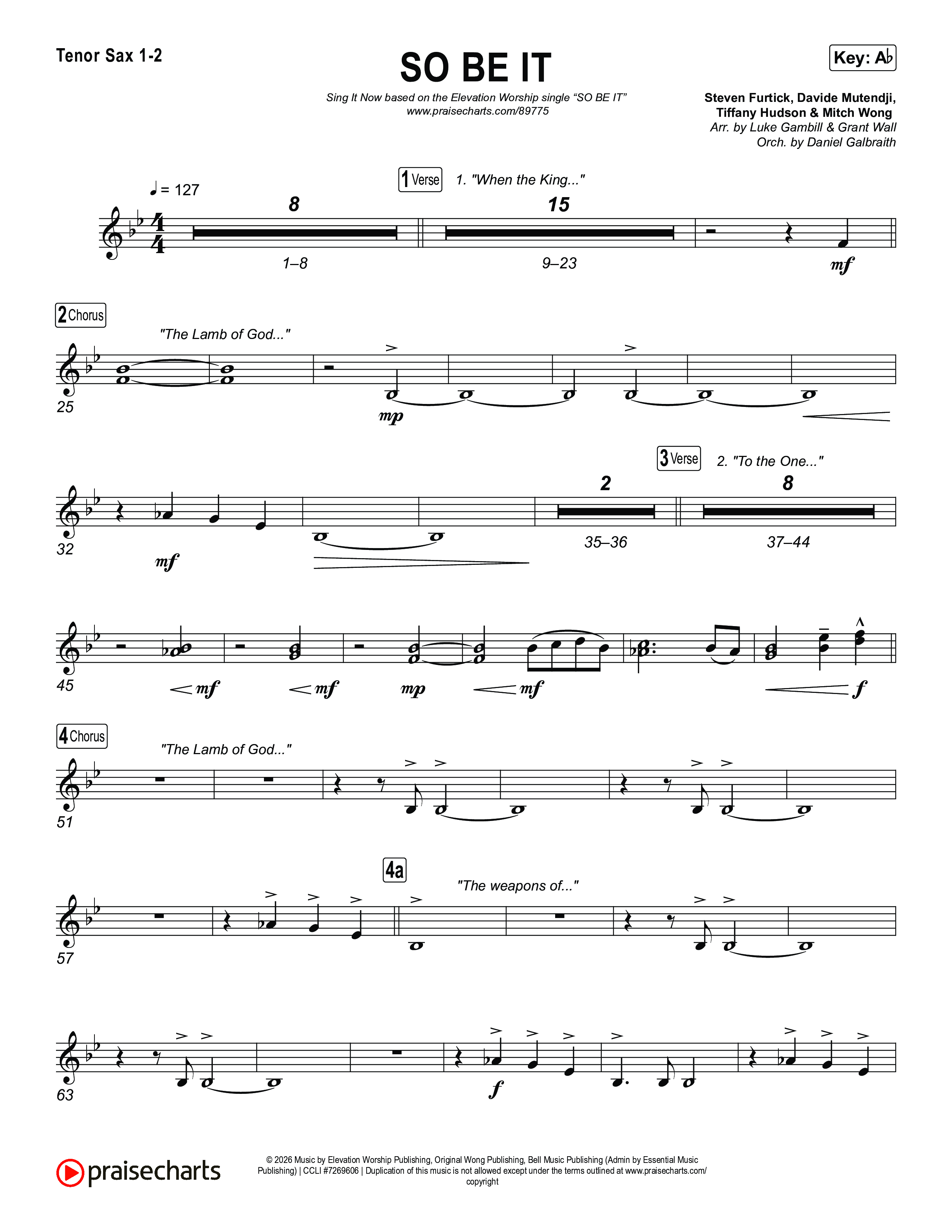 SO BE IT (Sing It Now) Tenor Sax 1/2 (Elevation Worship / Tiffany Hudson / Chris Brown / Arr. Luke Gambill)