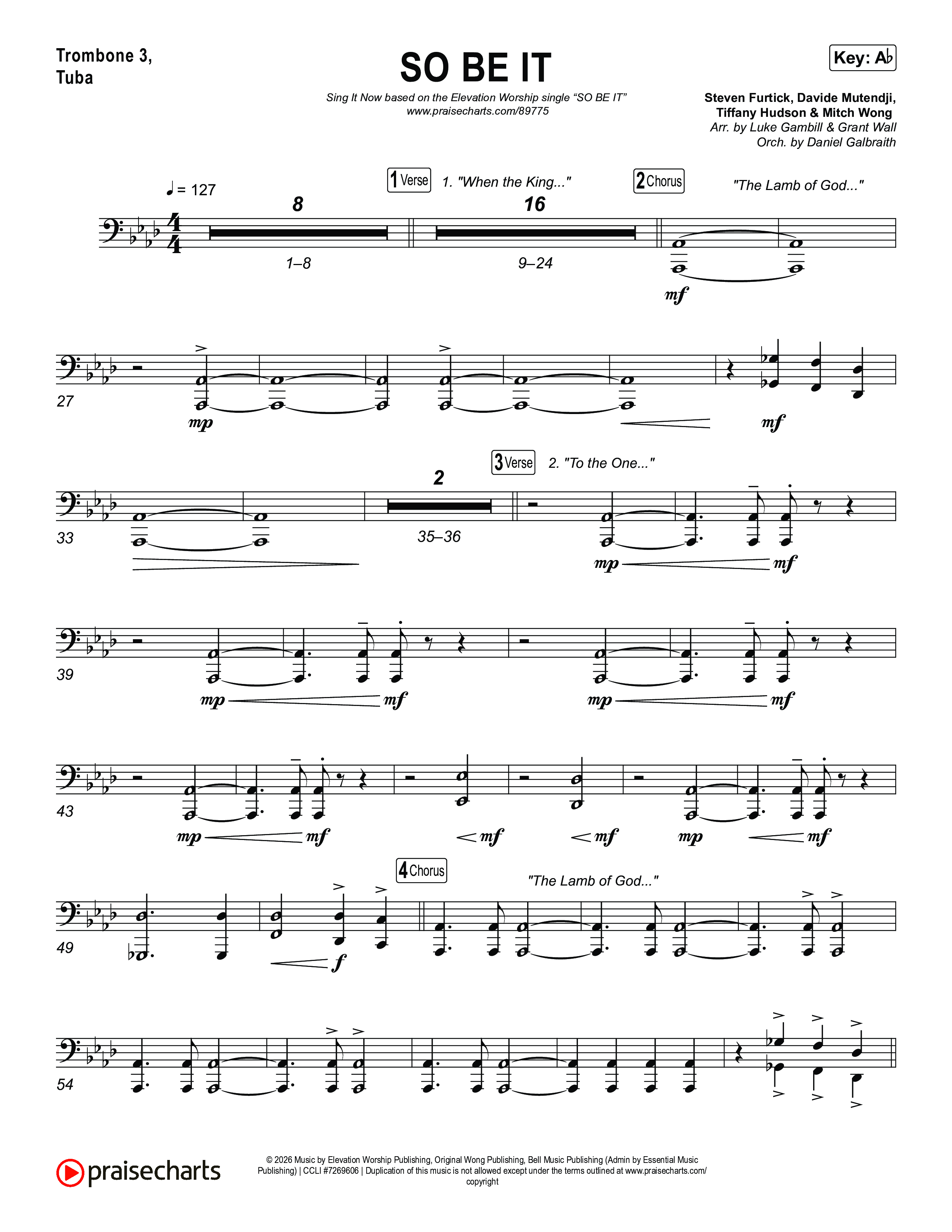 SO BE IT (Sing It Now) Trombone 3/Tuba (Elevation Worship / Tiffany Hudson / Chris Brown / Arr. Luke Gambill)