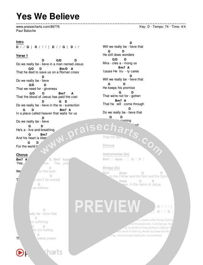 Yes We Believe Chords & Lyrics (Paul Baloche)