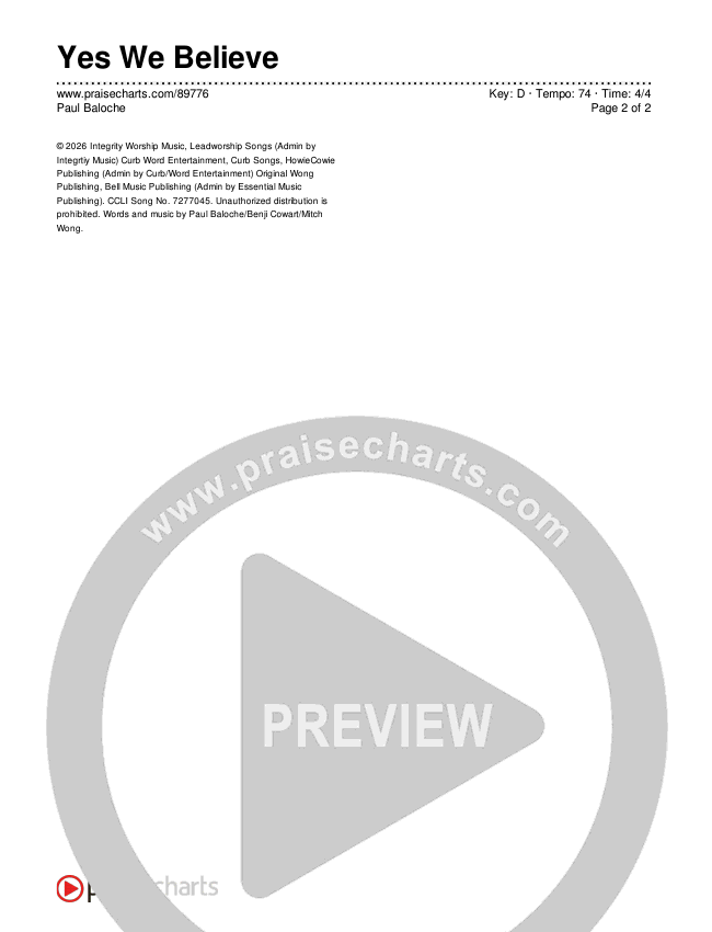 Yes We Believe Chords & Lyrics (Paul Baloche)