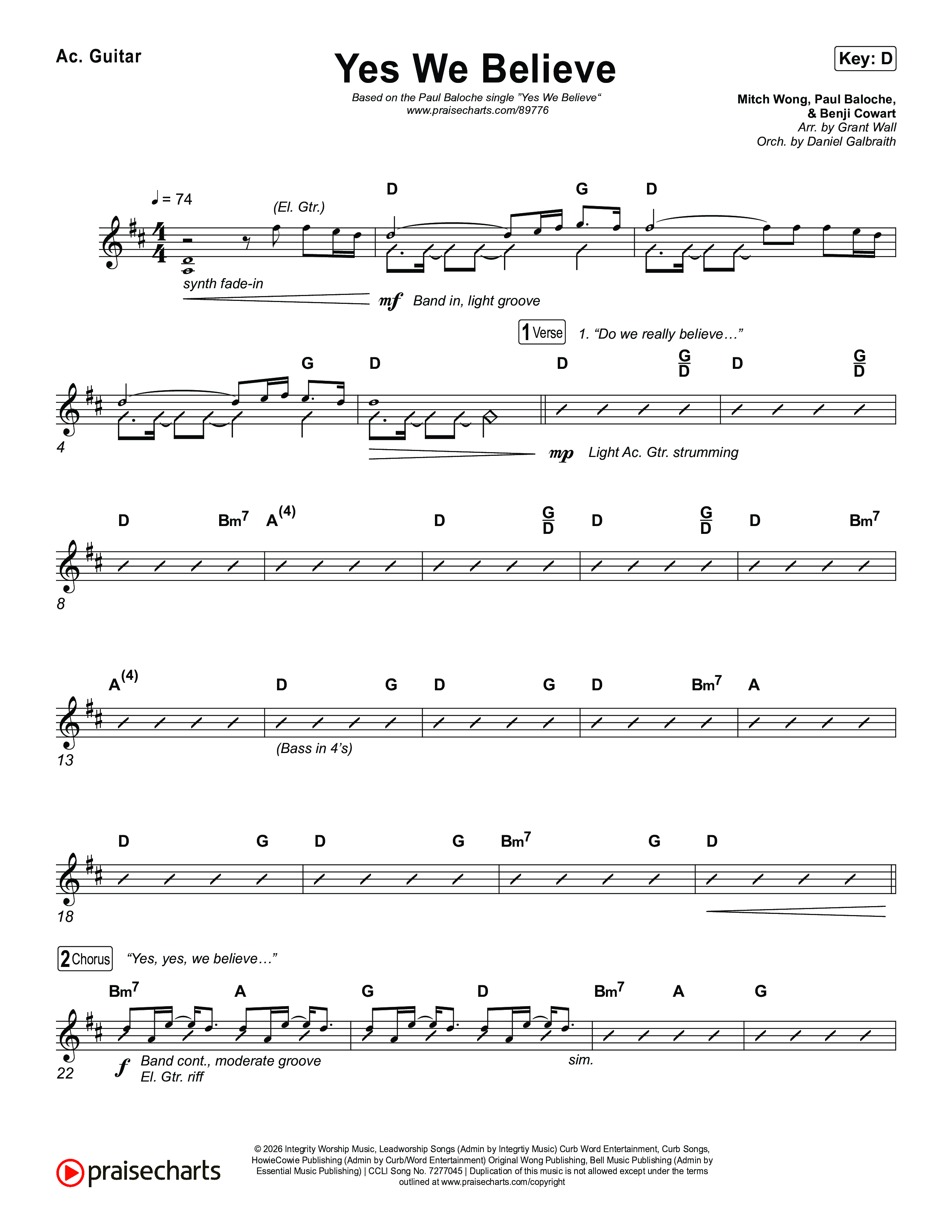 Yes We Believe Acoustic Guitar (Paul Baloche)