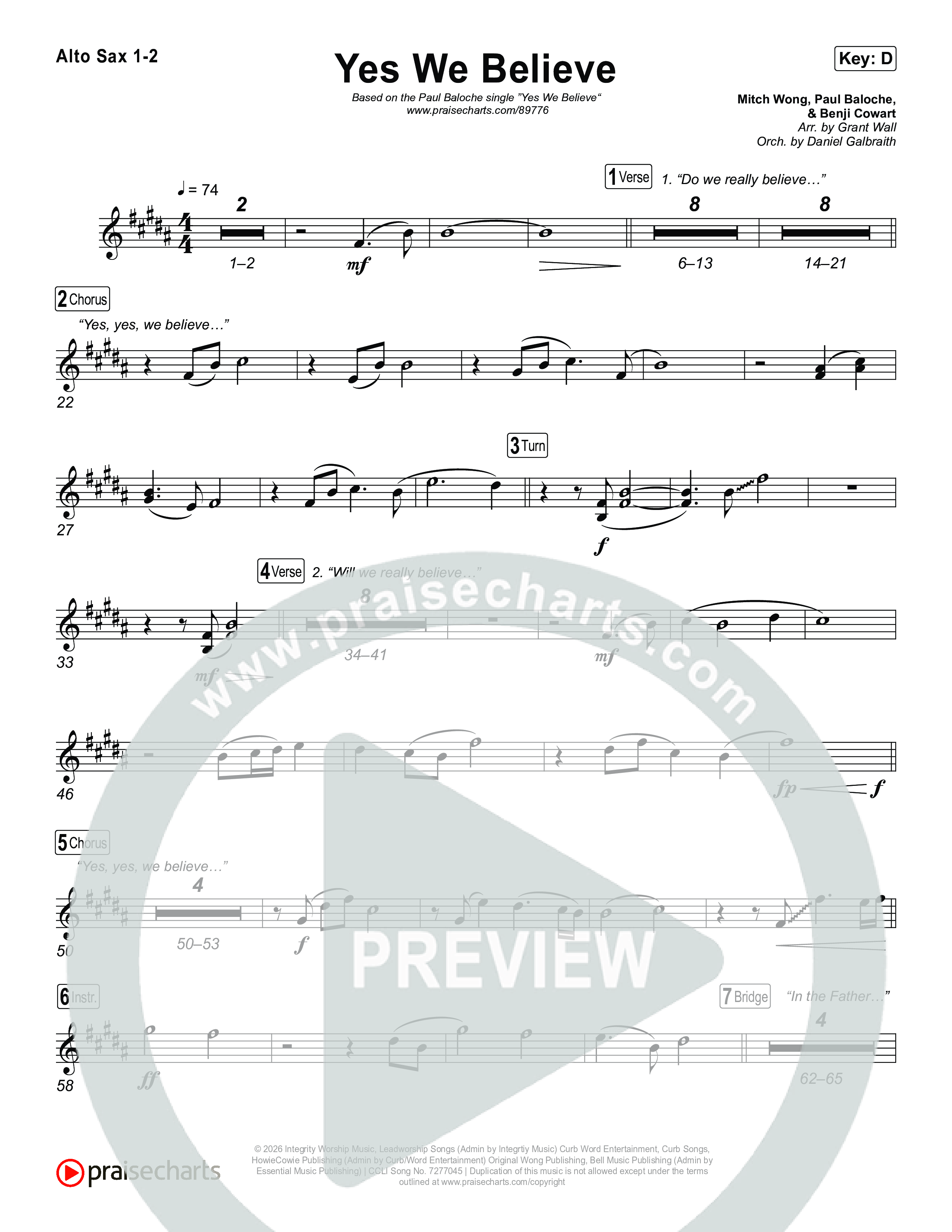 Yes We Believe Alto Sax 1/2 (Paul Baloche)