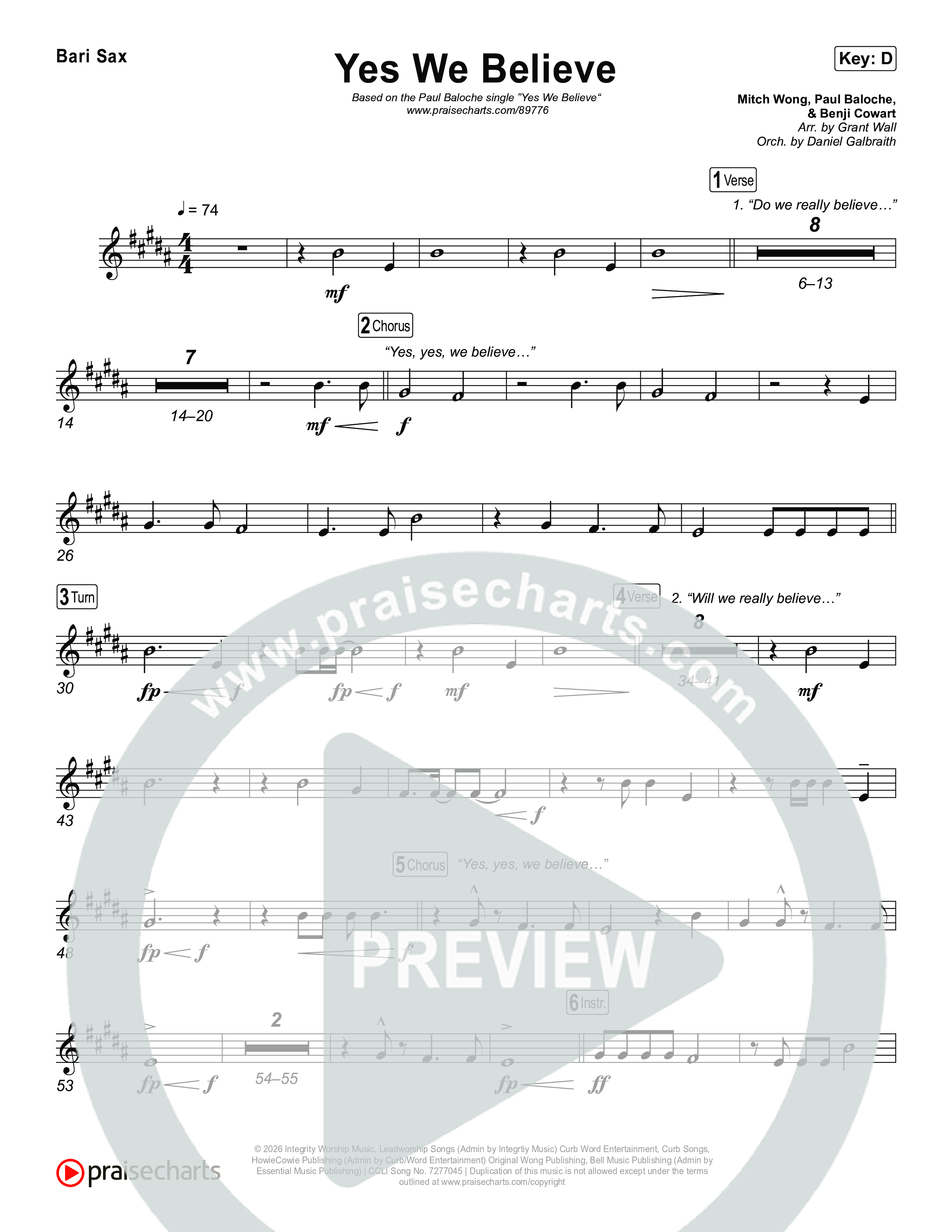 Yes We Believe Bari Sax (Paul Baloche)