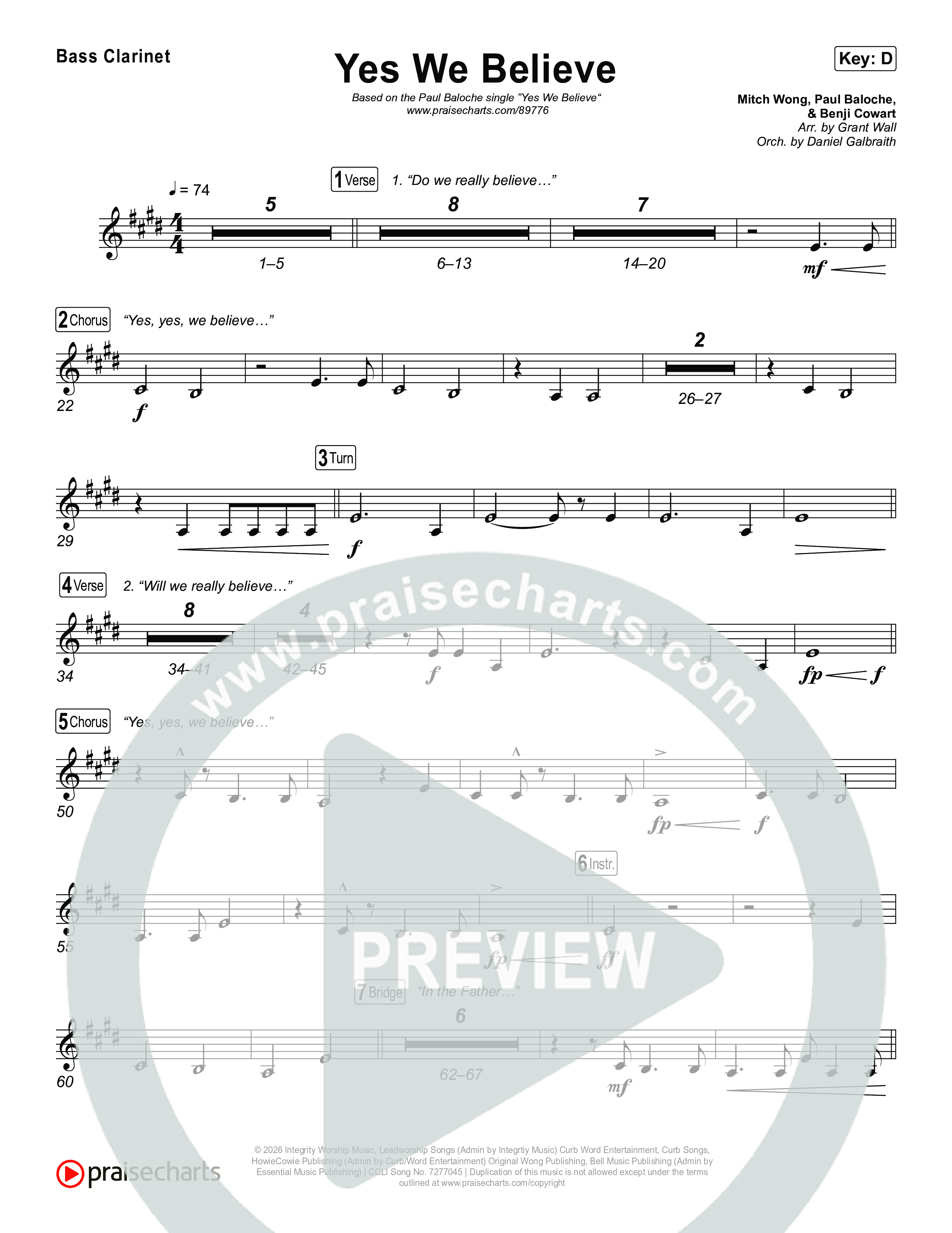 Yes We Believe Bass Clarinet (Paul Baloche)