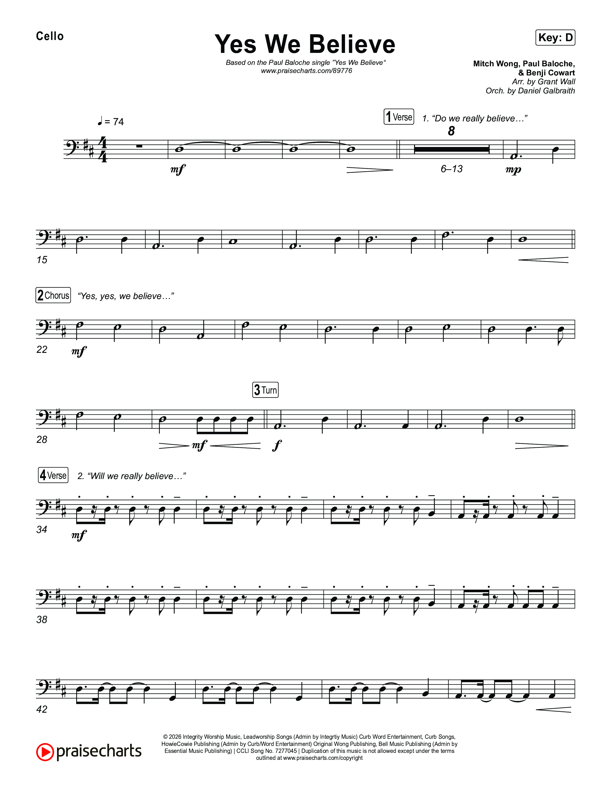 Yes We Believe Cello (Paul Baloche)