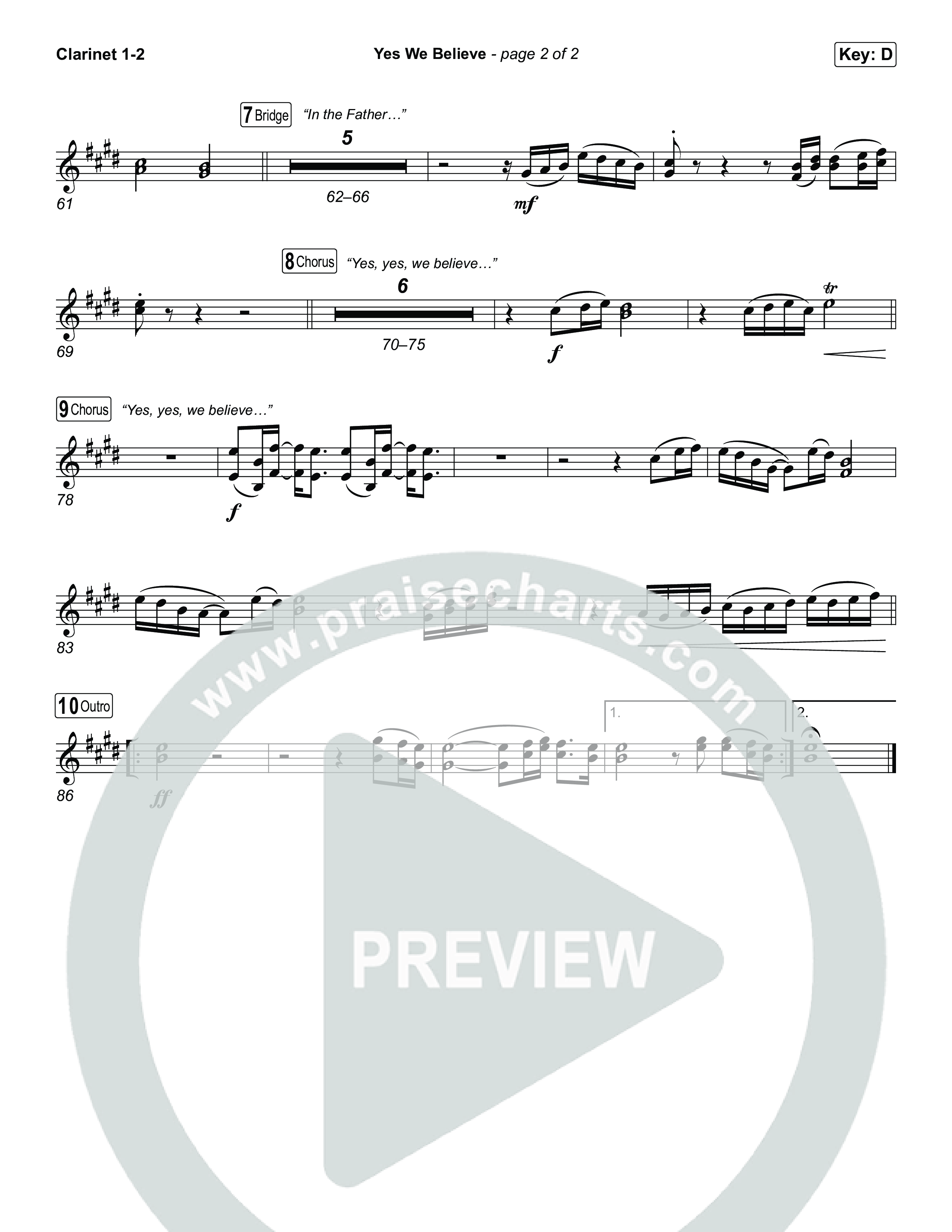 Yes We Believe Clarinet 1/2 (Paul Baloche)