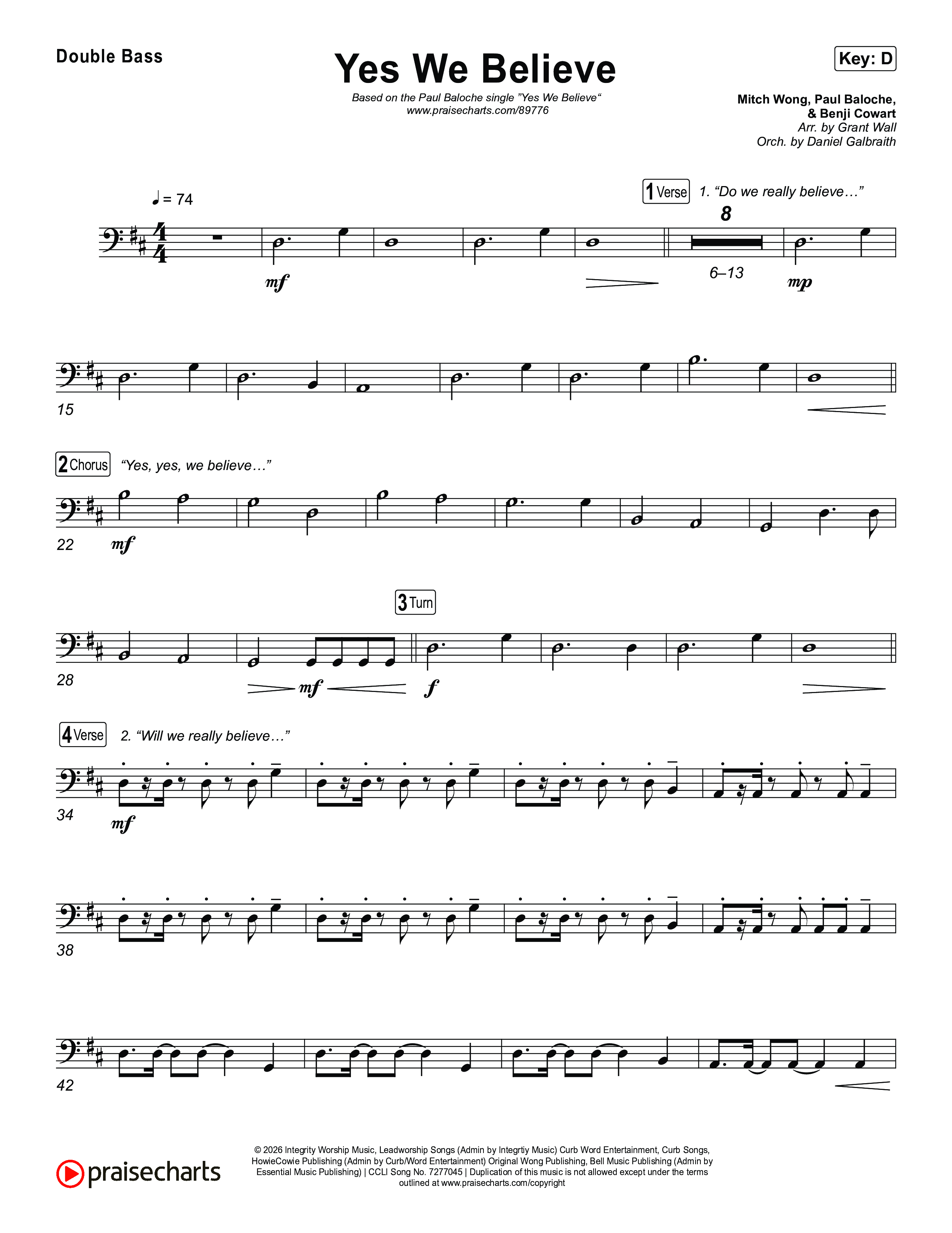 Yes We Believe Double Bass (Paul Baloche)
