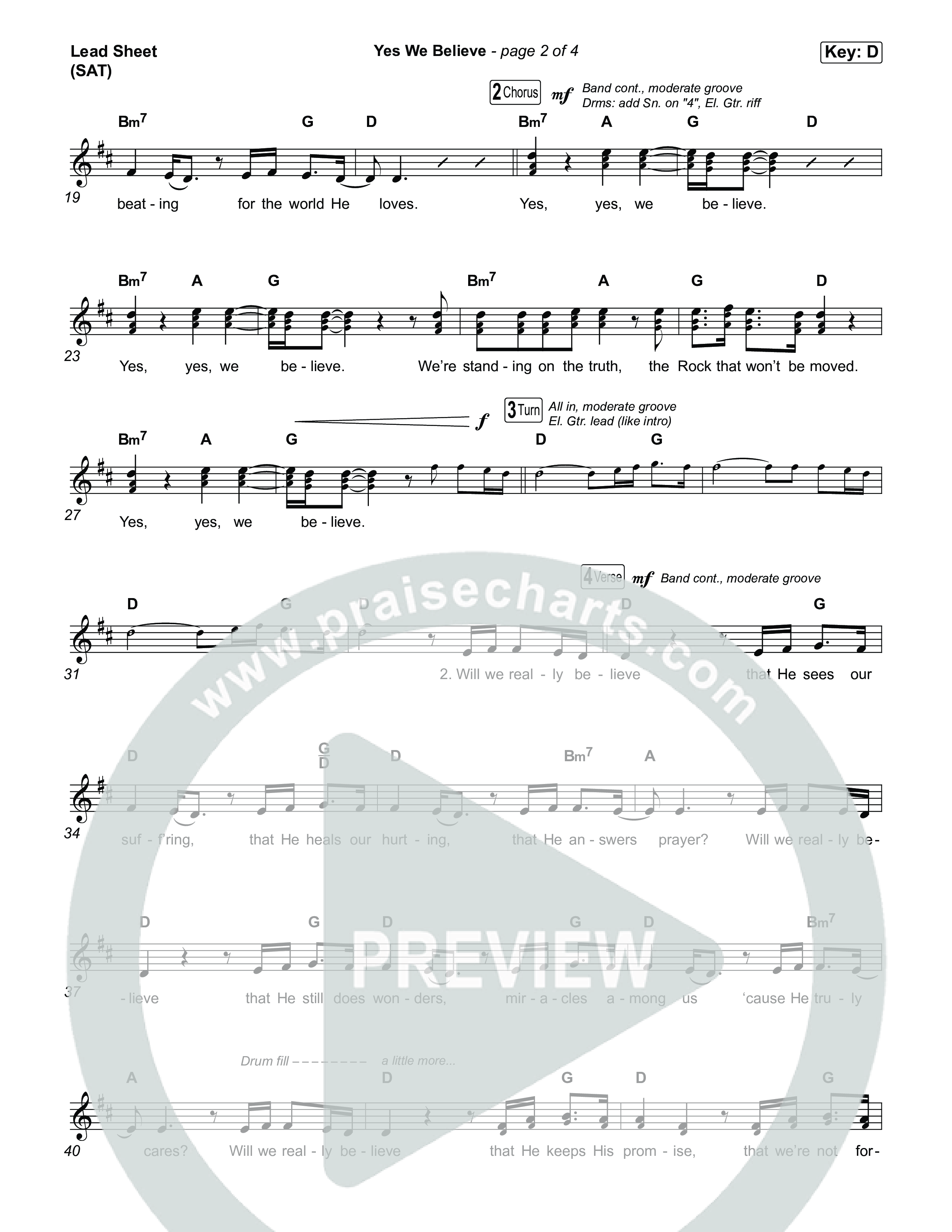 Yes We Believe Lead Sheet (SAT) (Paul Baloche)