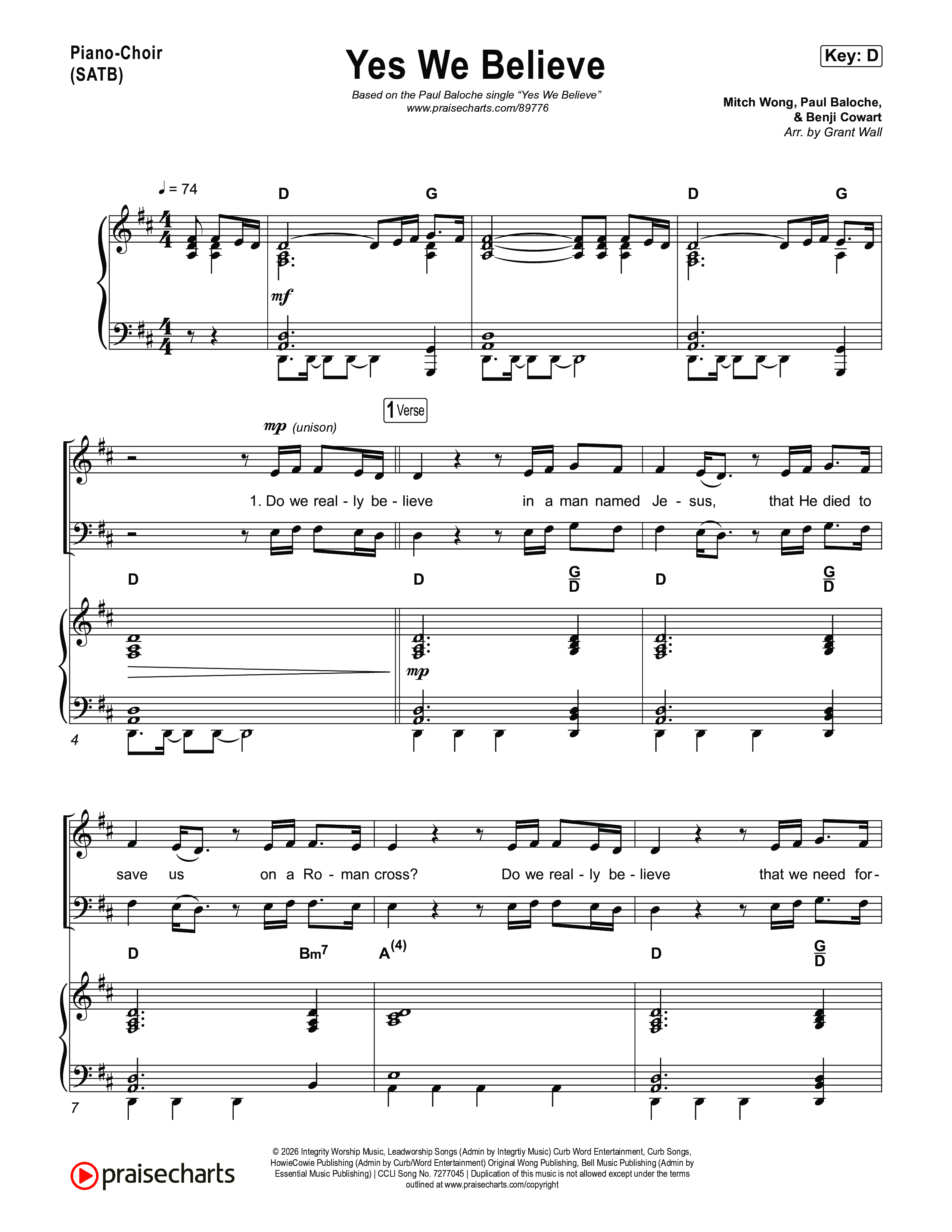 Yes We Believe Piano/Vocal Pack (Paul Baloche)