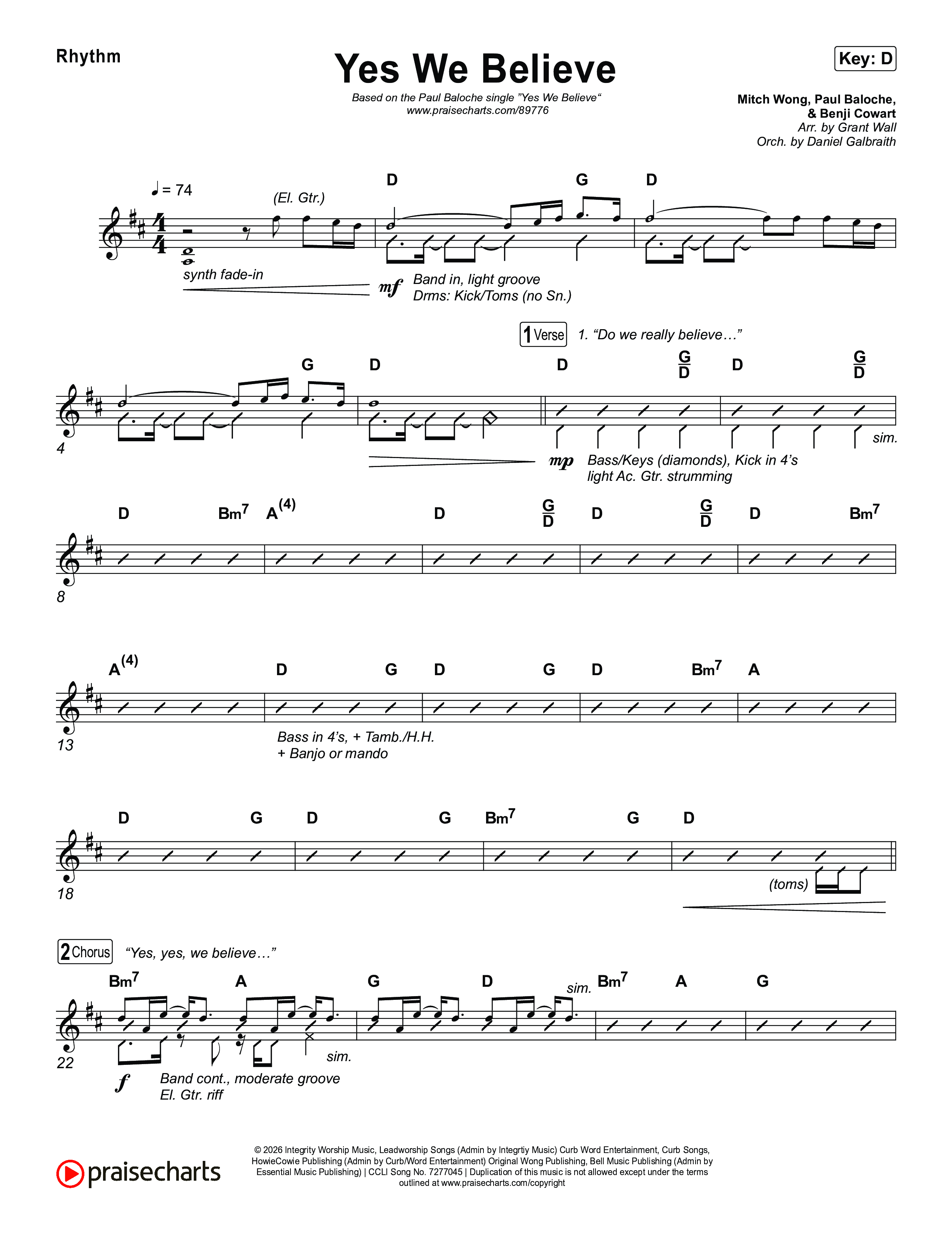 Yes We Believe Rhythm Chart (Paul Baloche)