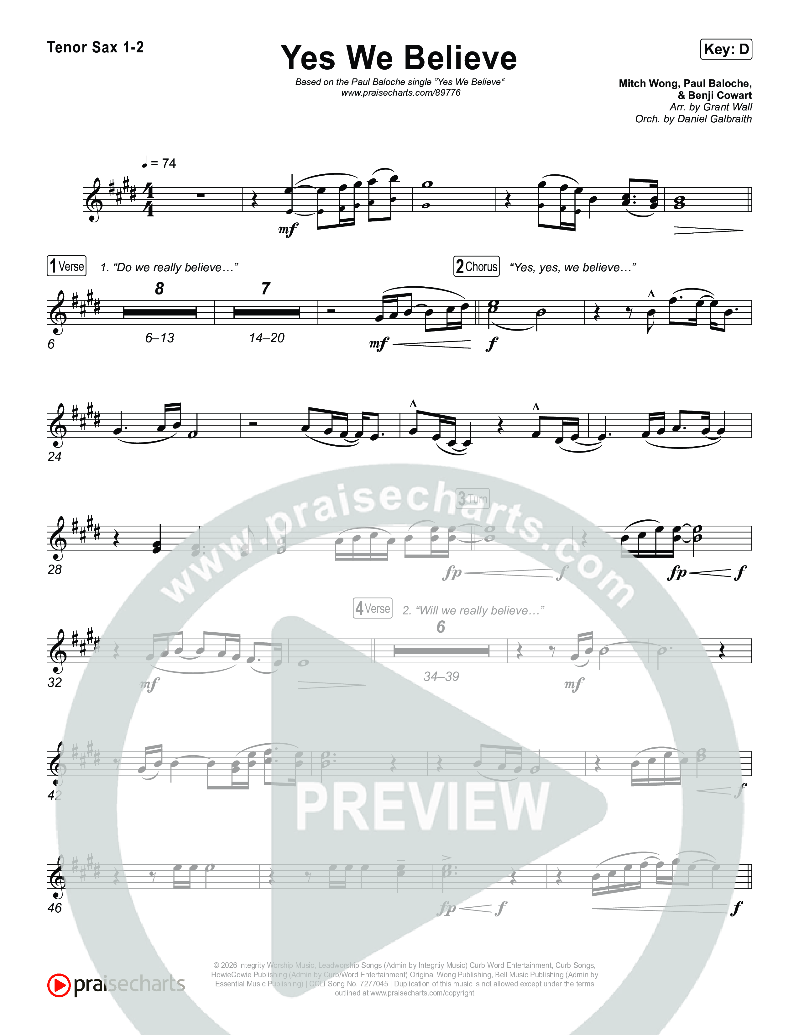Yes We Believe Sax Pack (Paul Baloche)