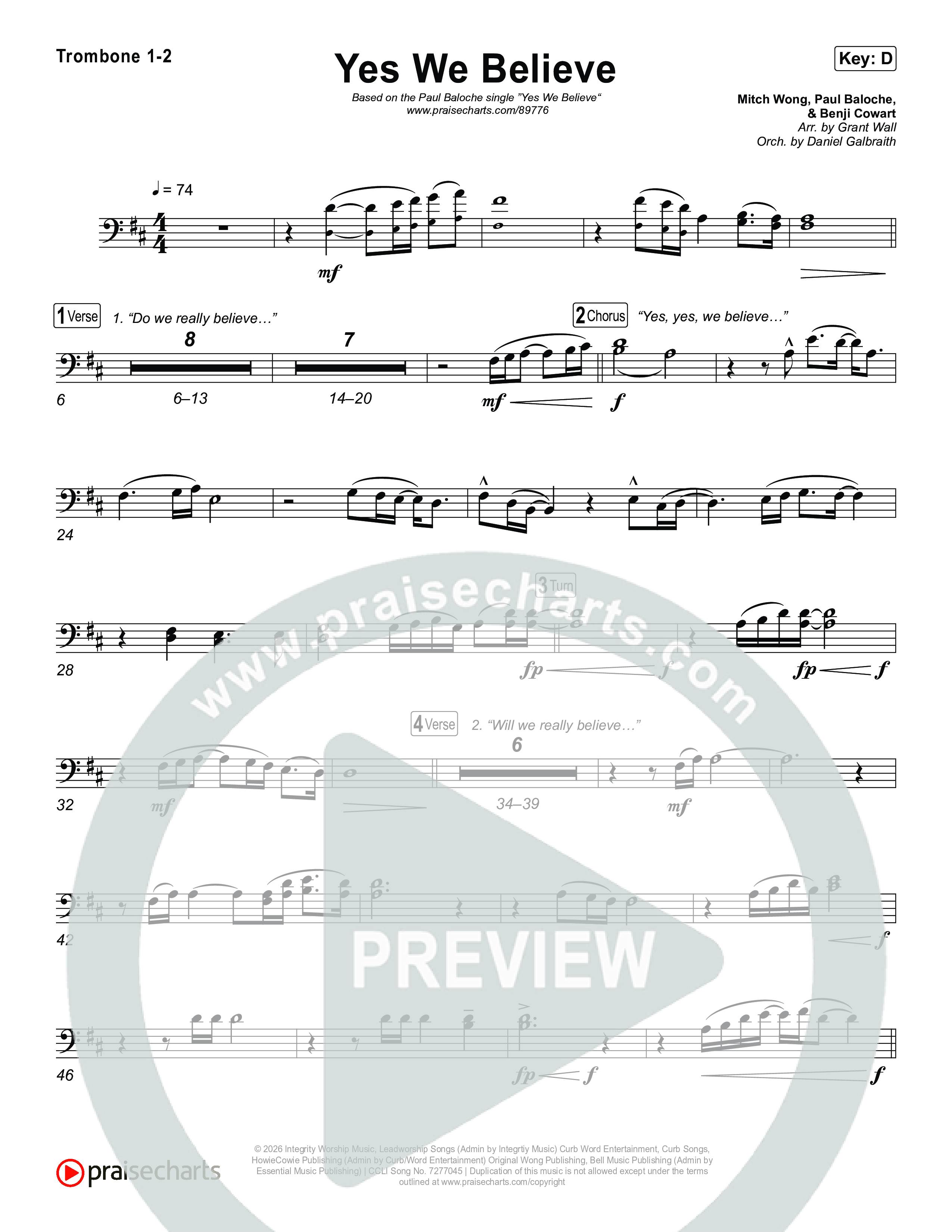 Yes We Believe Trombone 1/2 (Paul Baloche)