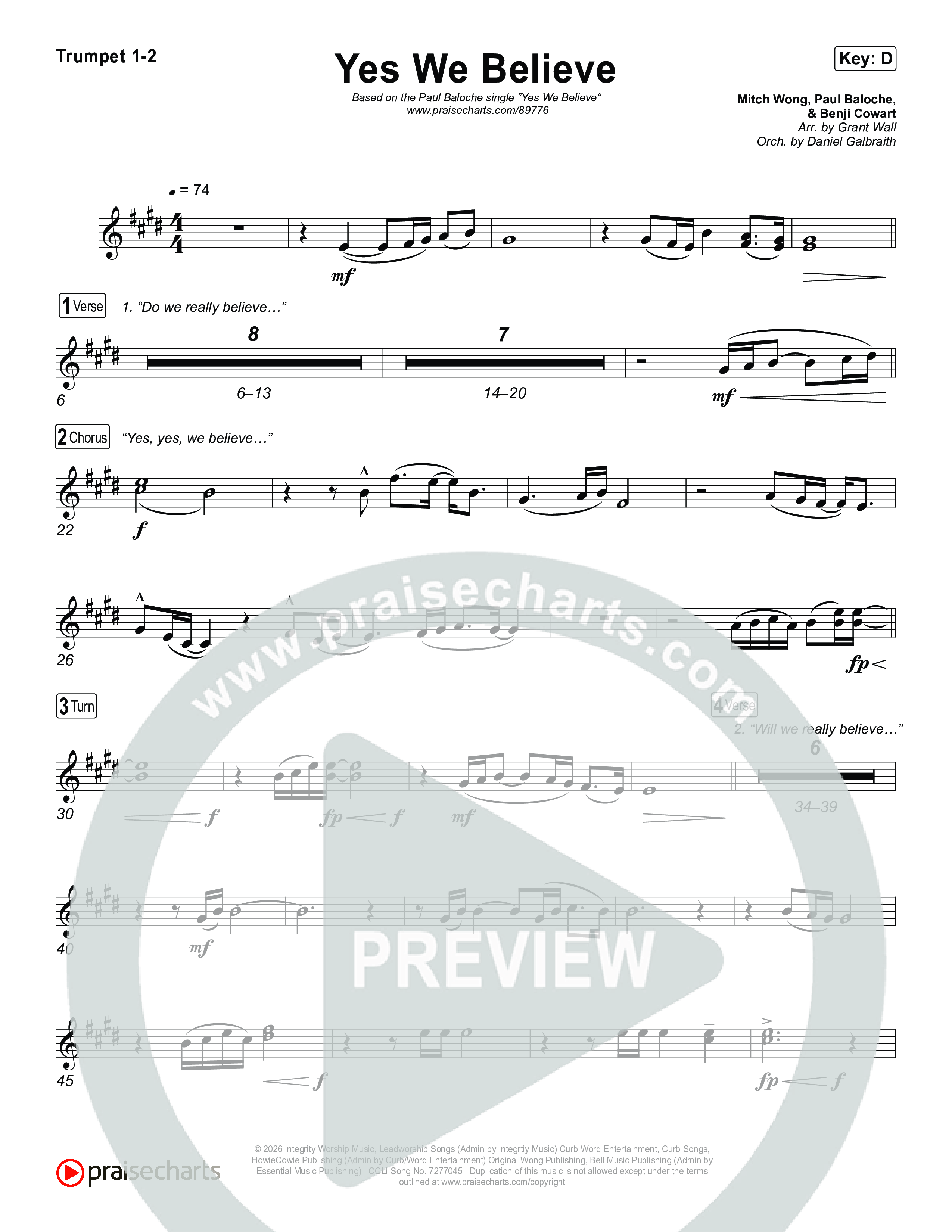 Yes We Believe Trumpet 1,2 (Paul Baloche)
