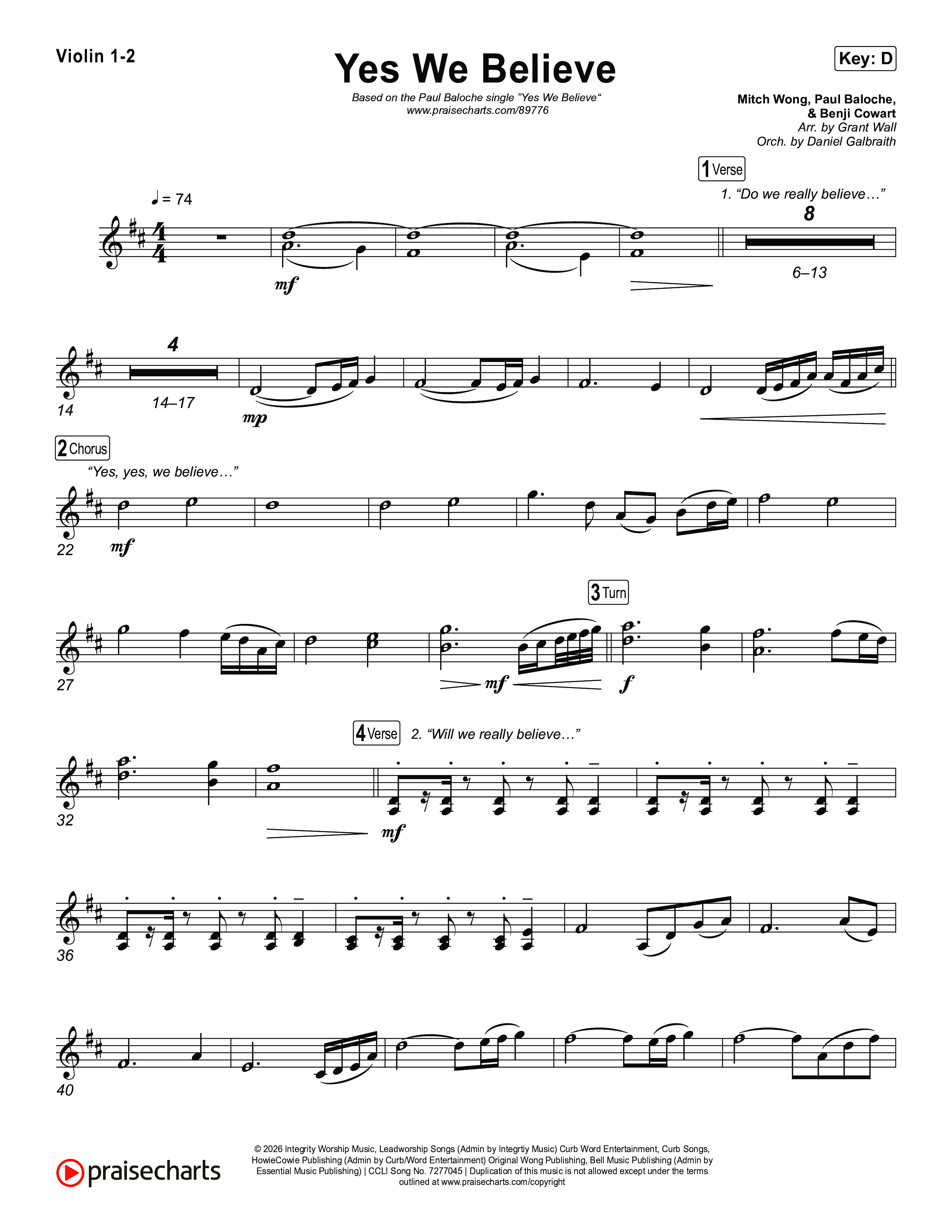 Yes We Believe Violin 1/2 (Paul Baloche)