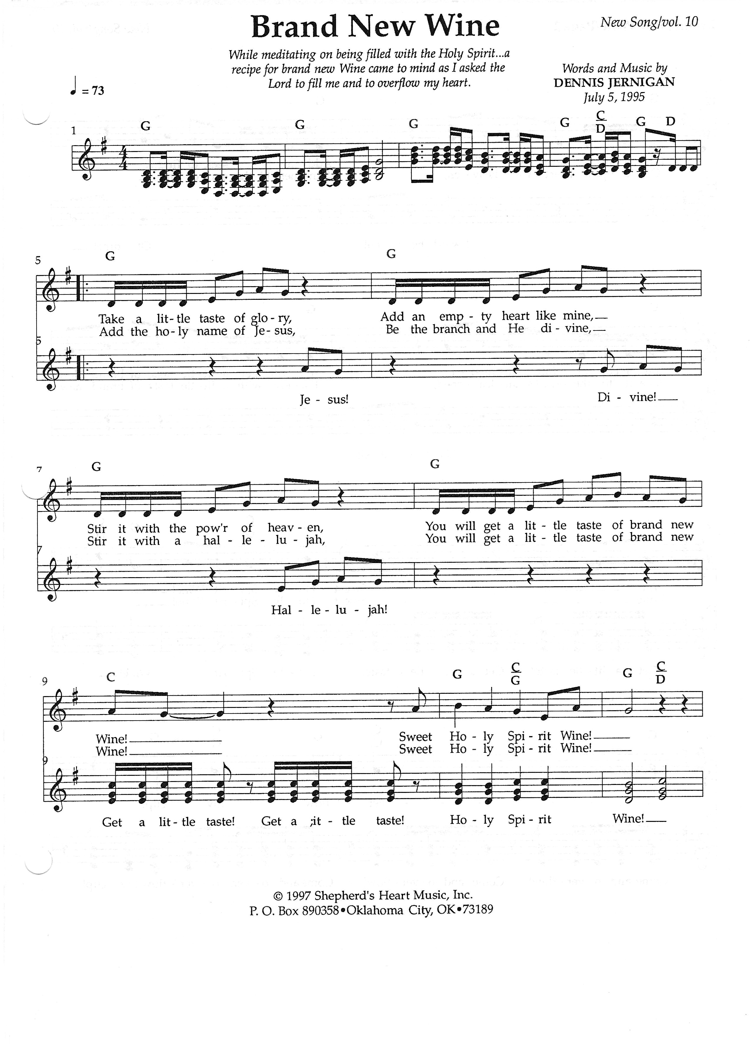 Brand New Wine Lead Sheet Melody ()