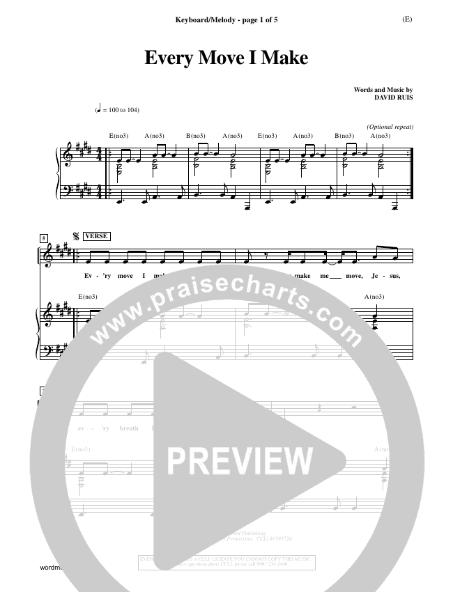 Every Move I Make Sheet Music PDF (David Ruis) - PraiseCharts
