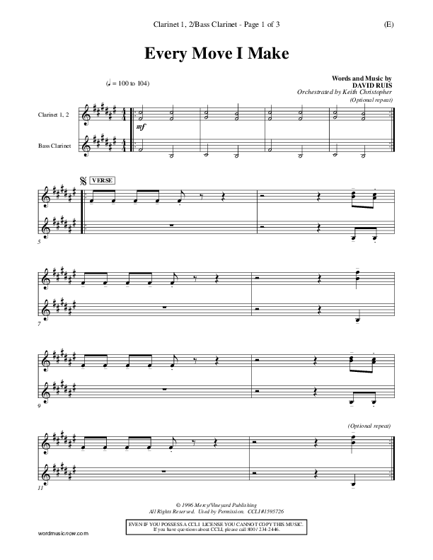 Every Move I Make Clarinet 1/2, Bass Clarinet (David Ruis)