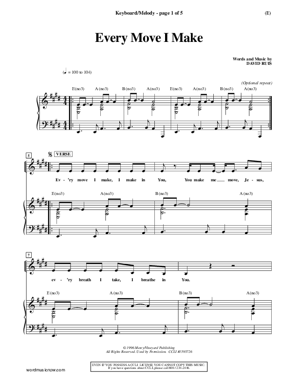 Every Move I Make Piano/Vocal Pack (David Ruis)