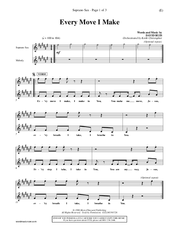 Every Move I Make Soprano Sax (David Ruis)