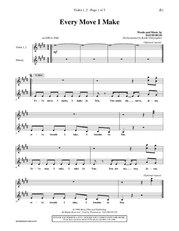 Every Move I Make Violin 1/2 (David Ruis)