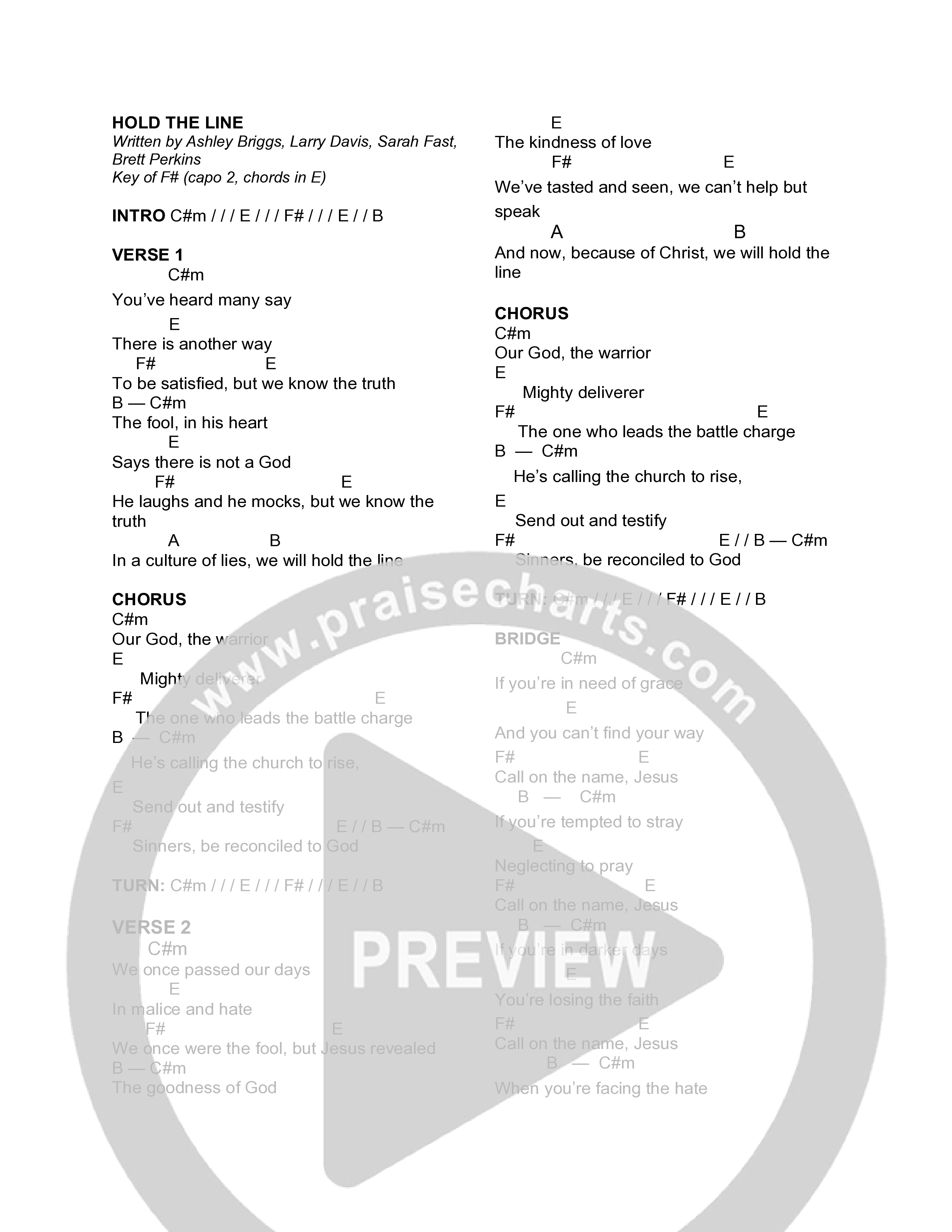 Hold The Line (Live) Chord Chart (Journey Worship Co)