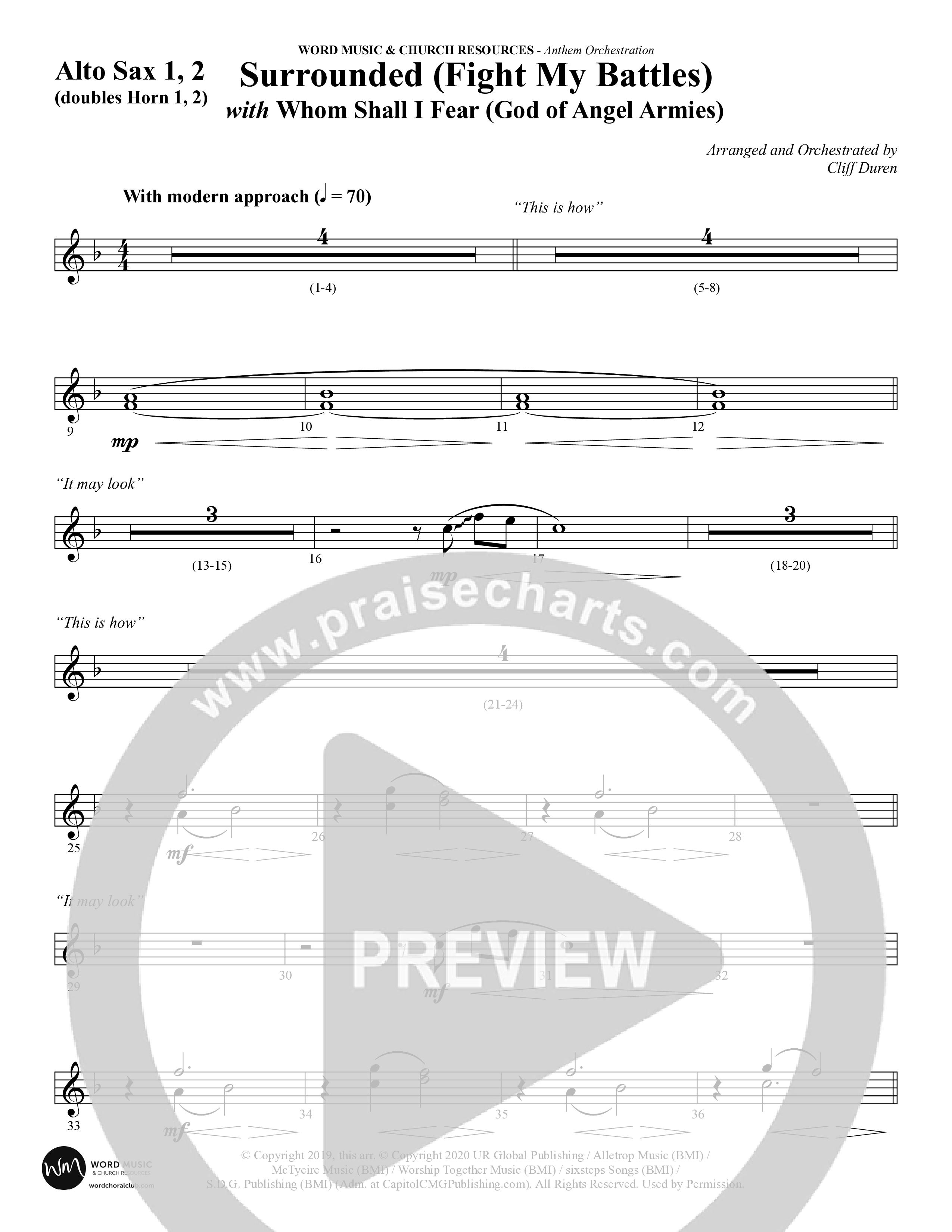 Surrounded (Fight My Battles) (with Whom Shall I Fear (God Of Angel Armies)) (Choral Anthem SATB) Alto Sax 1/2 (Word Music Choral / Arr. Cliff Duren)