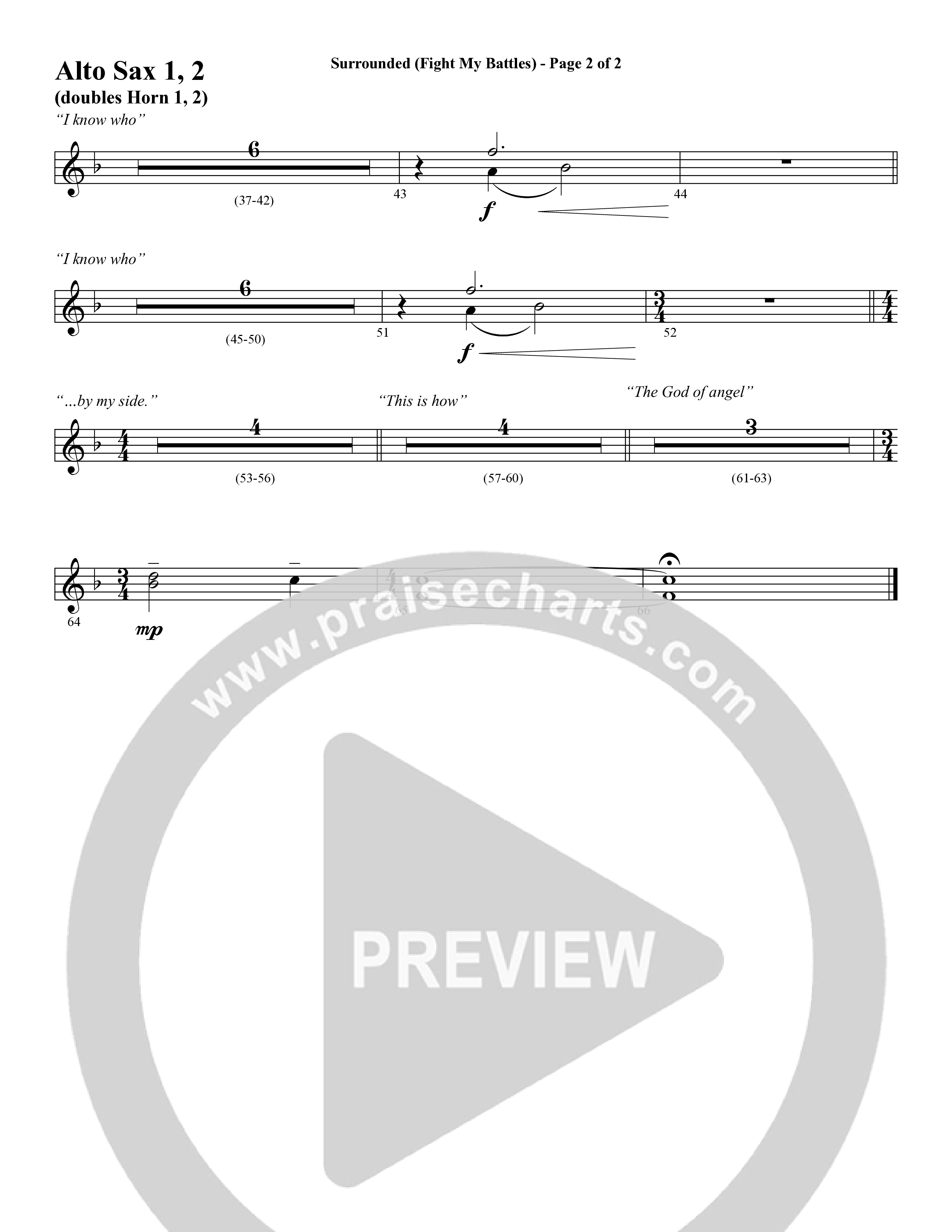 Surrounded (Fight My Battles) (with Whom Shall I Fear (God Of Angel Armies)) (Choral Anthem SATB) Alto Sax 1/2 (Word Music Choral / Arr. Cliff Duren)