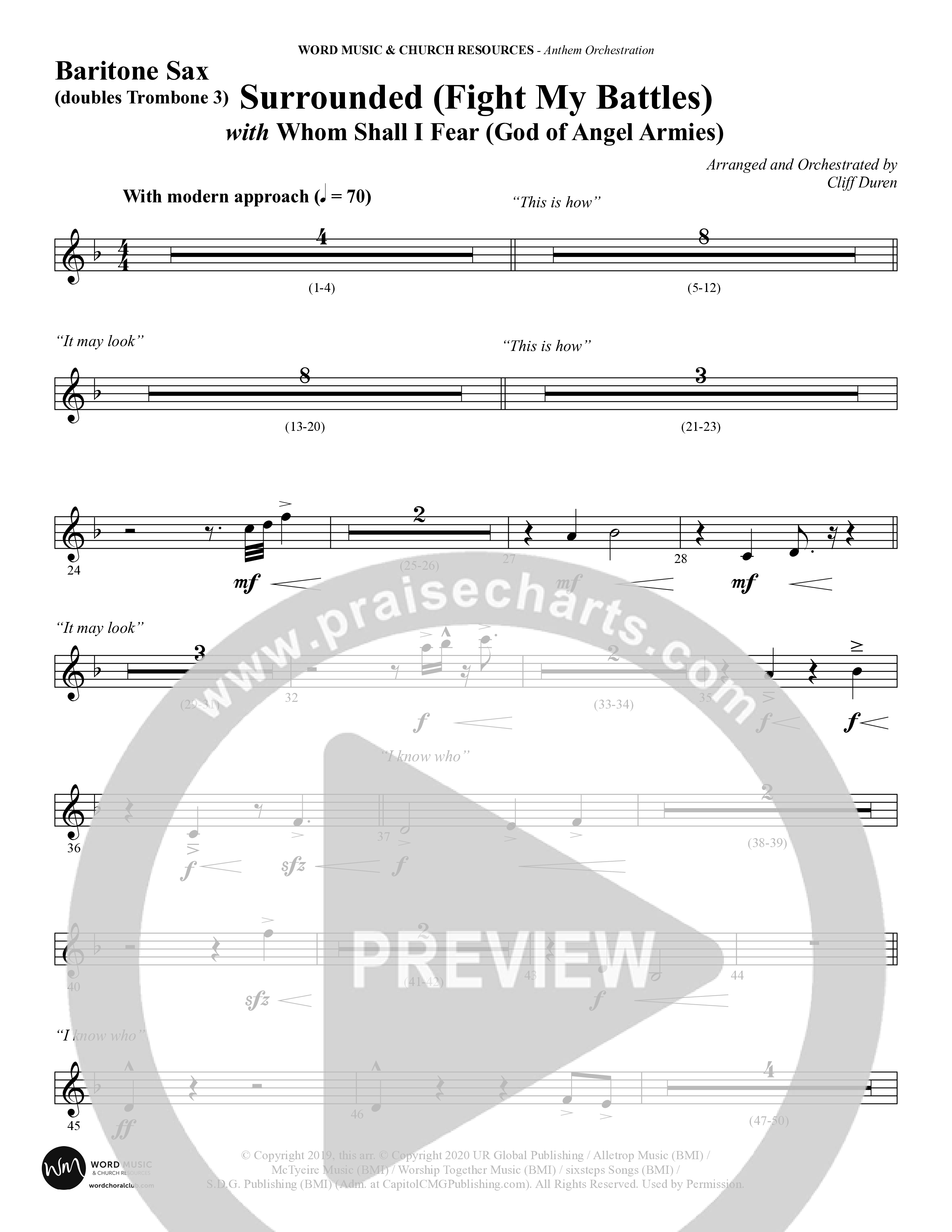 Surrounded (Fight My Battles) (with Whom Shall I Fear (God Of Angel Armies)) (Choral Anthem SATB) Bari Sax (Word Music Choral / Arr. Cliff Duren)
