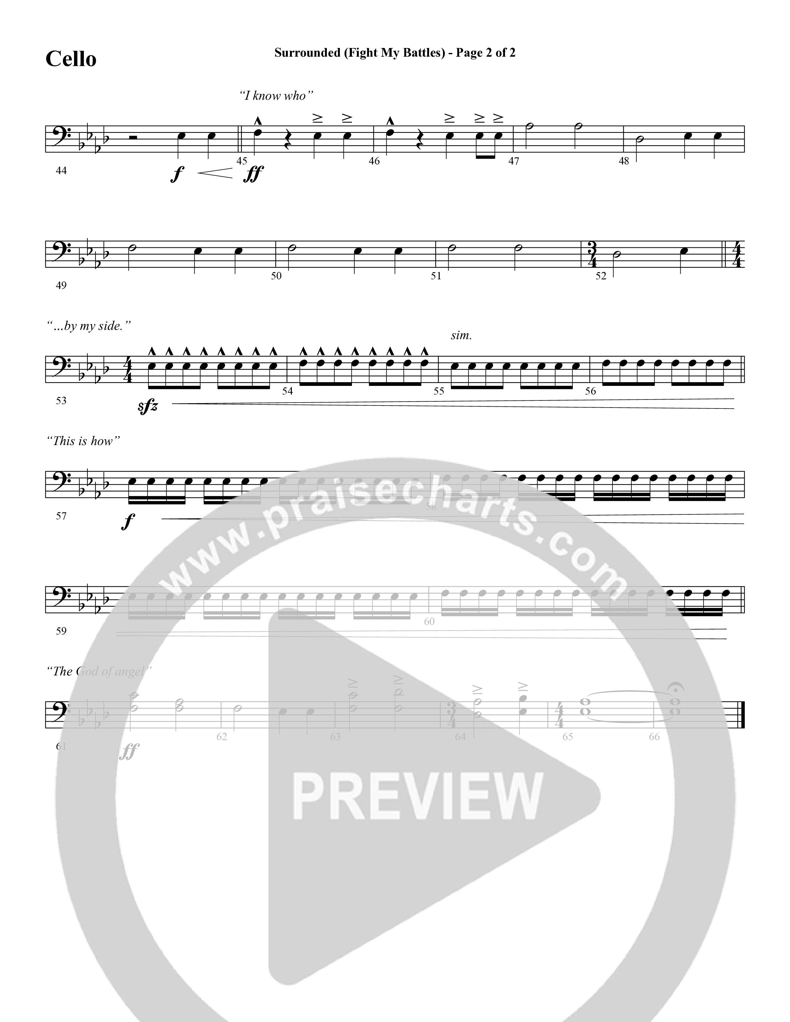 Surrounded (Fight My Battles) (with Whom Shall I Fear (God Of Angel Armies)) (Choral Anthem SATB) Cello (Word Music Choral / Arr. Cliff Duren)