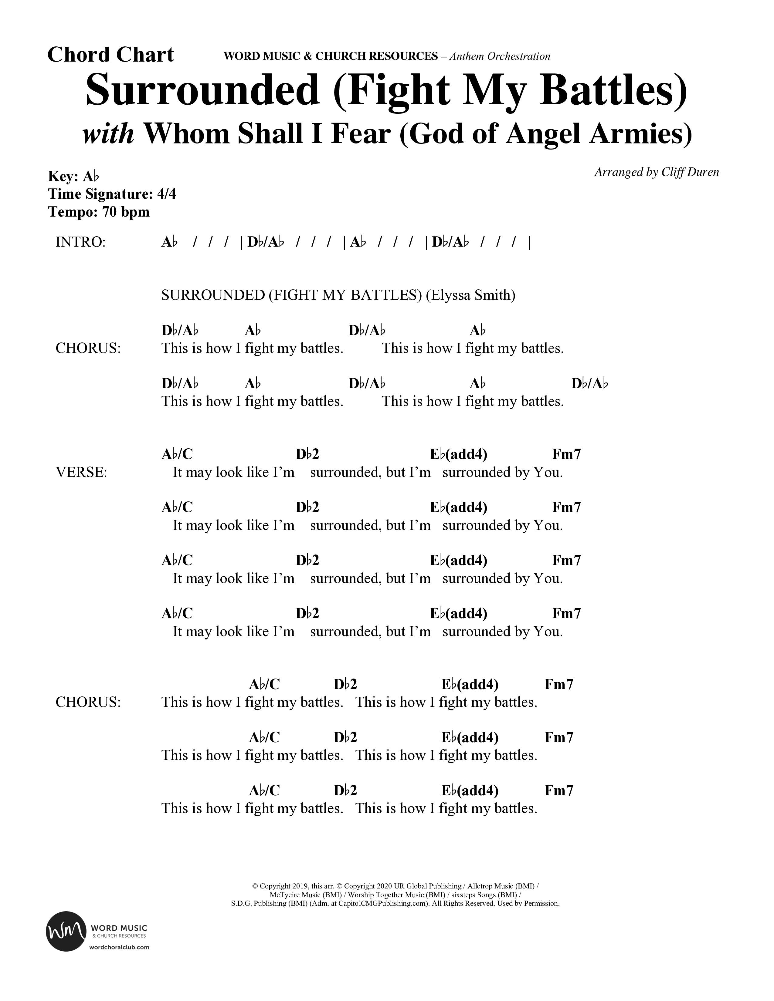 Surrounded (Fight My Battles) (with Whom Shall I Fear (God Of Angel Armies)) (Choral Anthem SATB) Chord Chart (Word Music Choral / Arr. Cliff Duren)