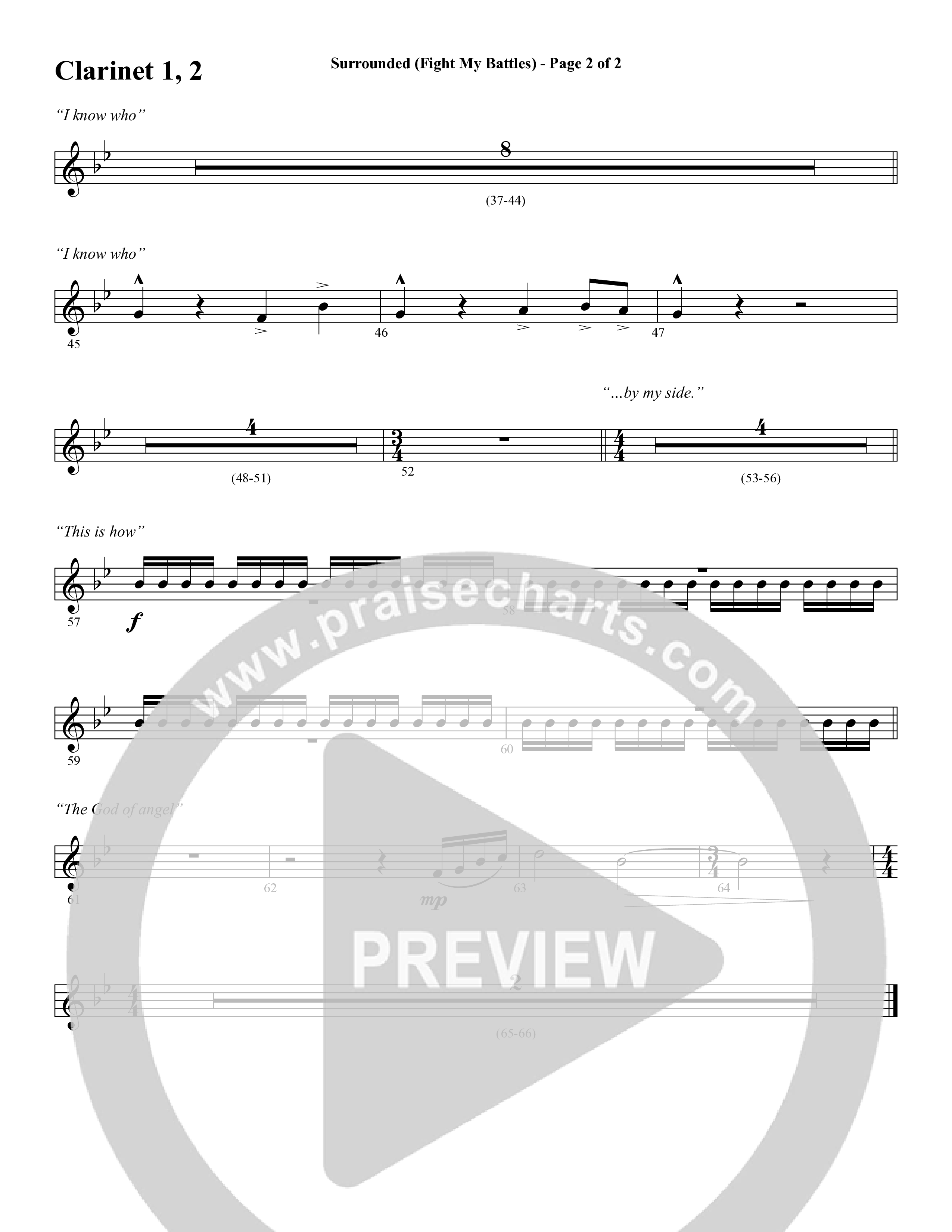 Surrounded (Fight My Battles) (with Whom Shall I Fear (God Of Angel Armies)) (Choral Anthem SATB) Clarinet 1/2 (Word Music Choral / Arr. Cliff Duren)