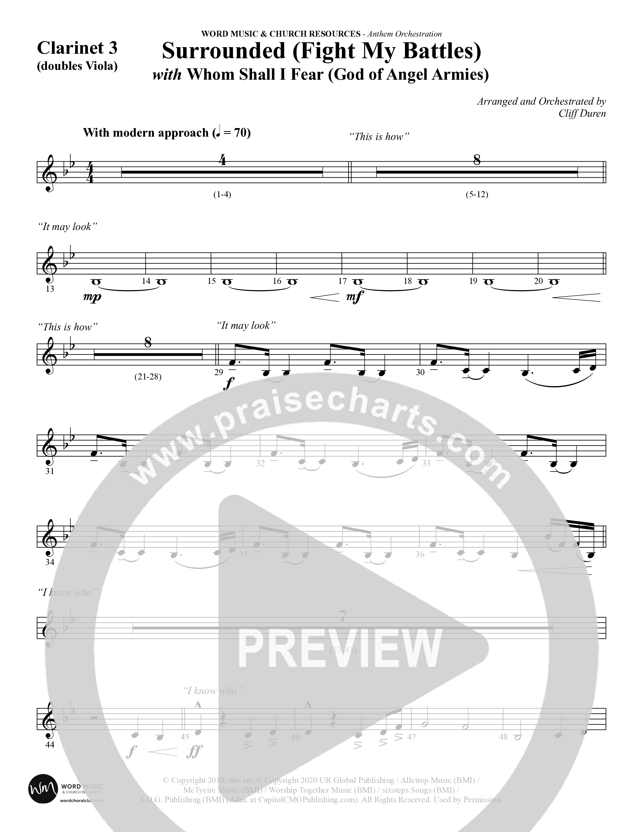 Surrounded (Fight My Battles) (with Whom Shall I Fear (God Of Angel Armies)) (Choral Anthem SATB) Clarinet 3 (Word Music Choral / Arr. Cliff Duren)