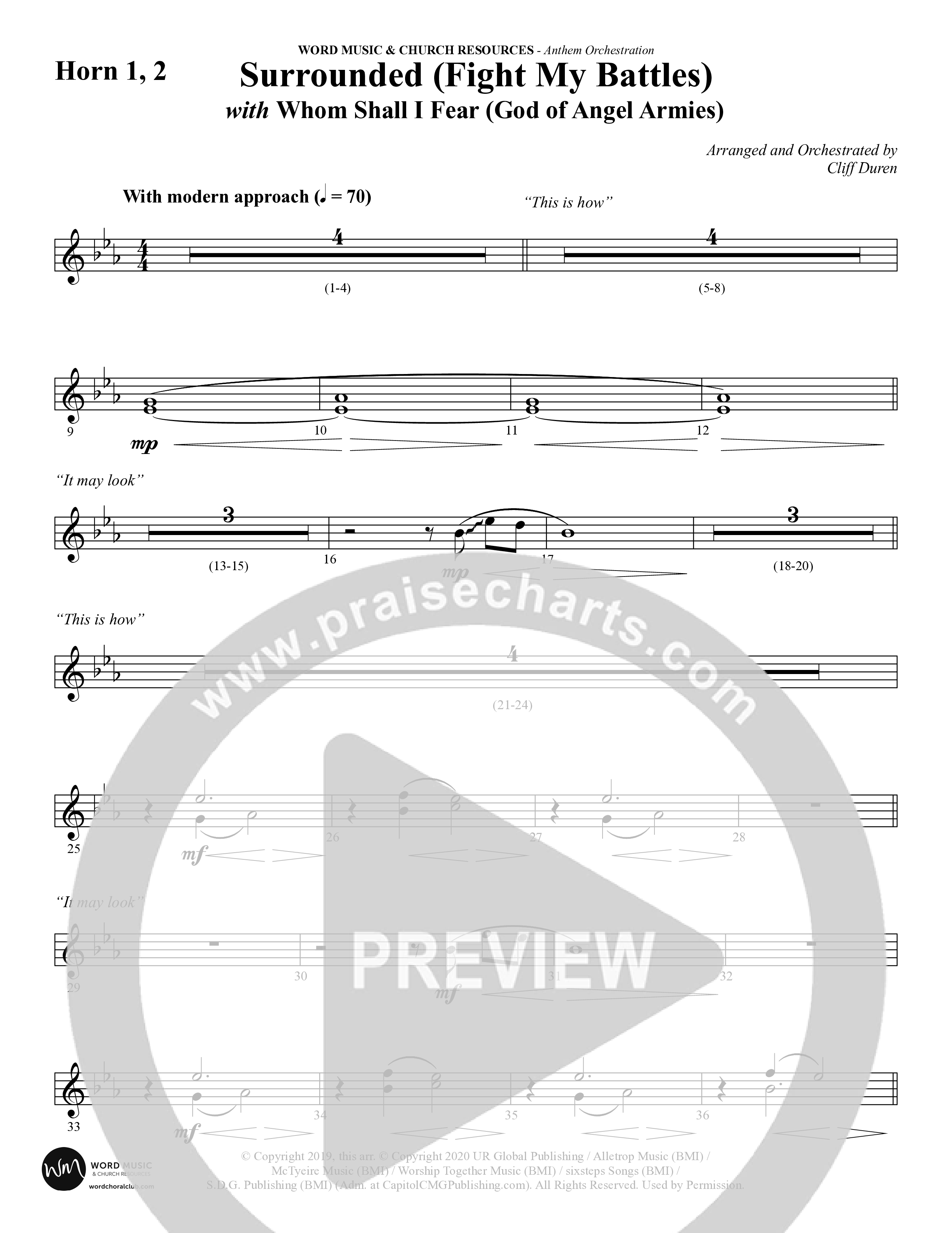 Surrounded (Fight My Battles) (with Whom Shall I Fear (God Of Angel Armies)) (Choral Anthem SATB) French Horn 1/2 (Word Music Choral / Arr. Cliff Duren)