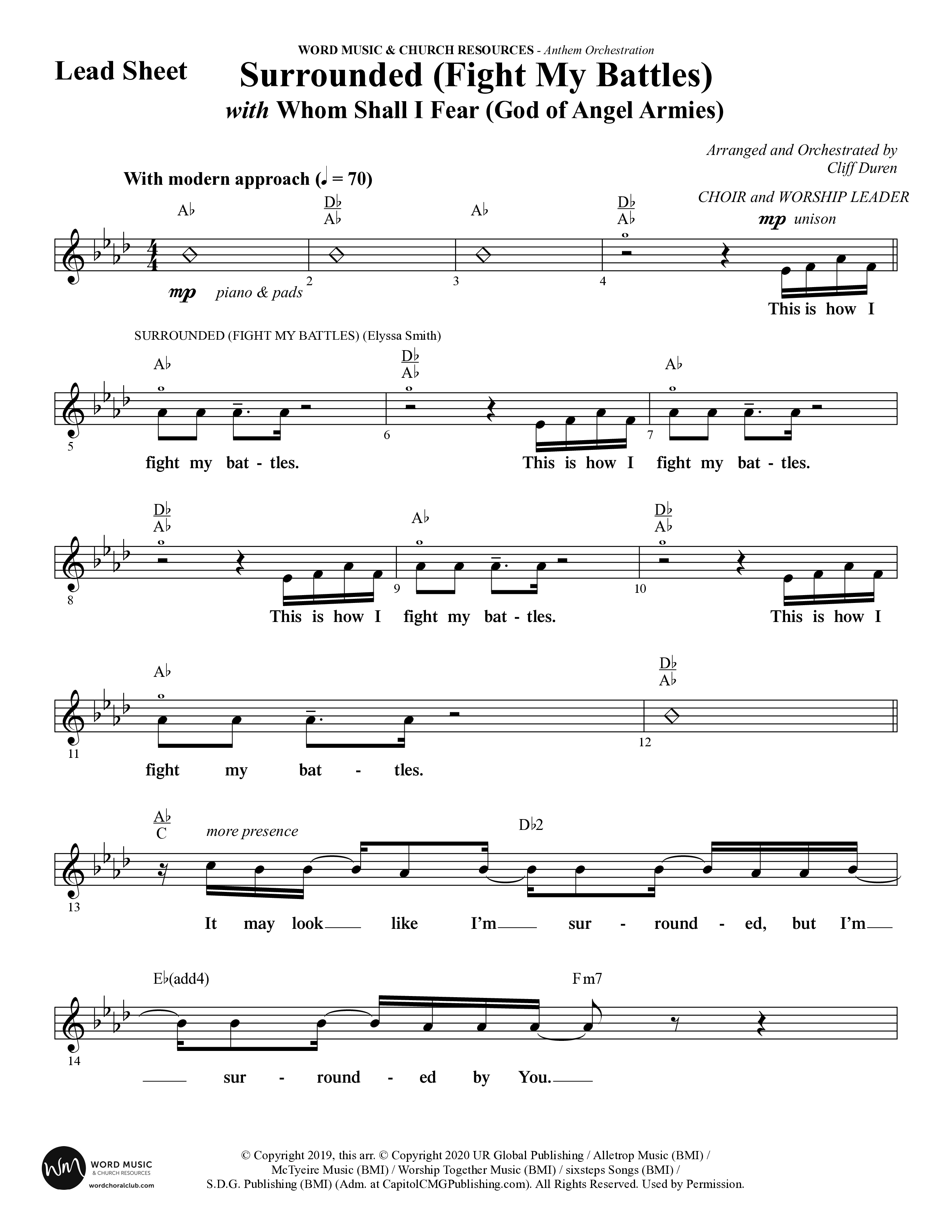 Surrounded (Fight My Battles) (with Whom Shall I Fear (God Of Angel Armies)) (Choral Anthem SATB) Lead Sheet (Melody) (Word Music Choral / Arr. Cliff Duren)