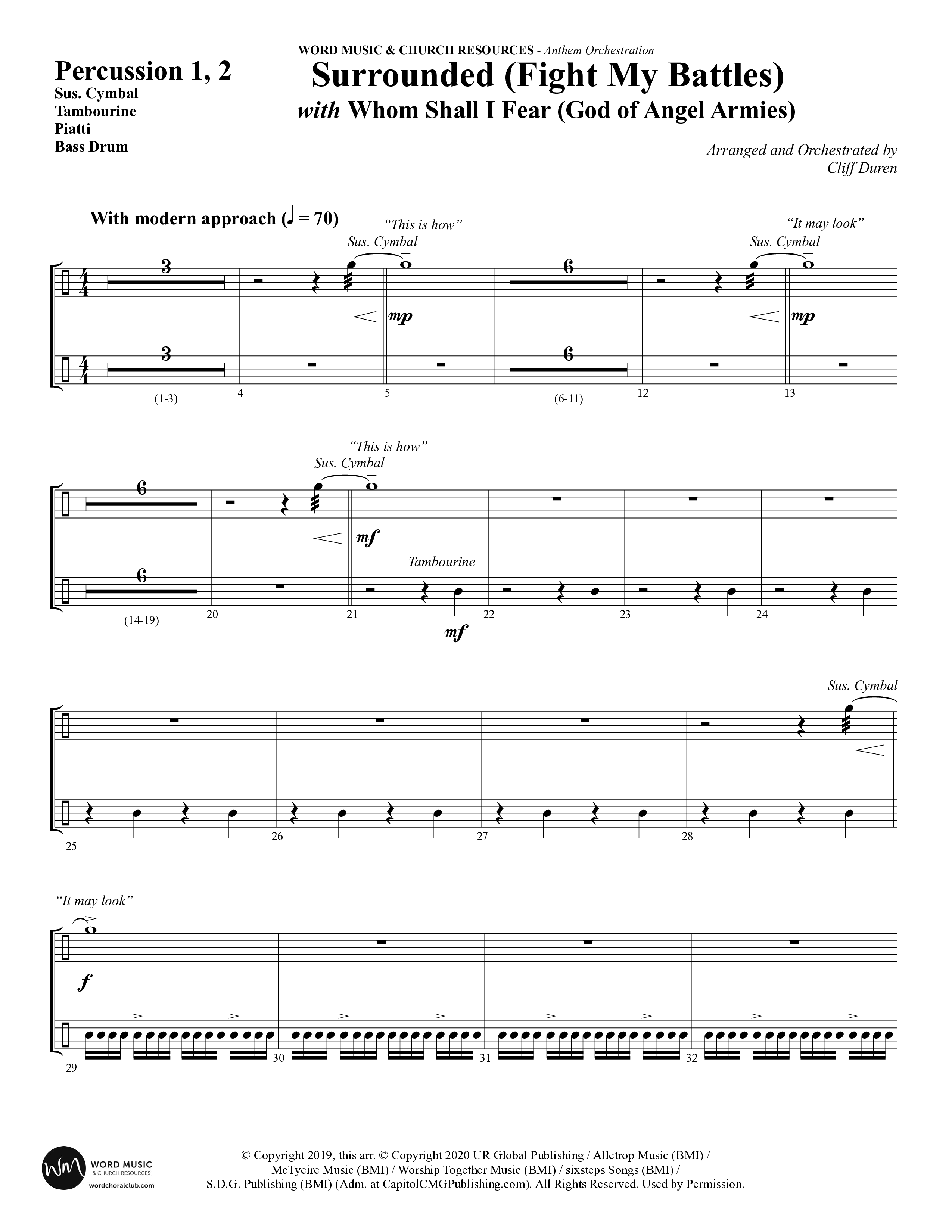 Surrounded (Fight My Battles) (with Whom Shall I Fear (God Of Angel Armies)) (Choral Anthem SATB) Percussion 1/2 (Word Music Choral / Arr. Cliff Duren)