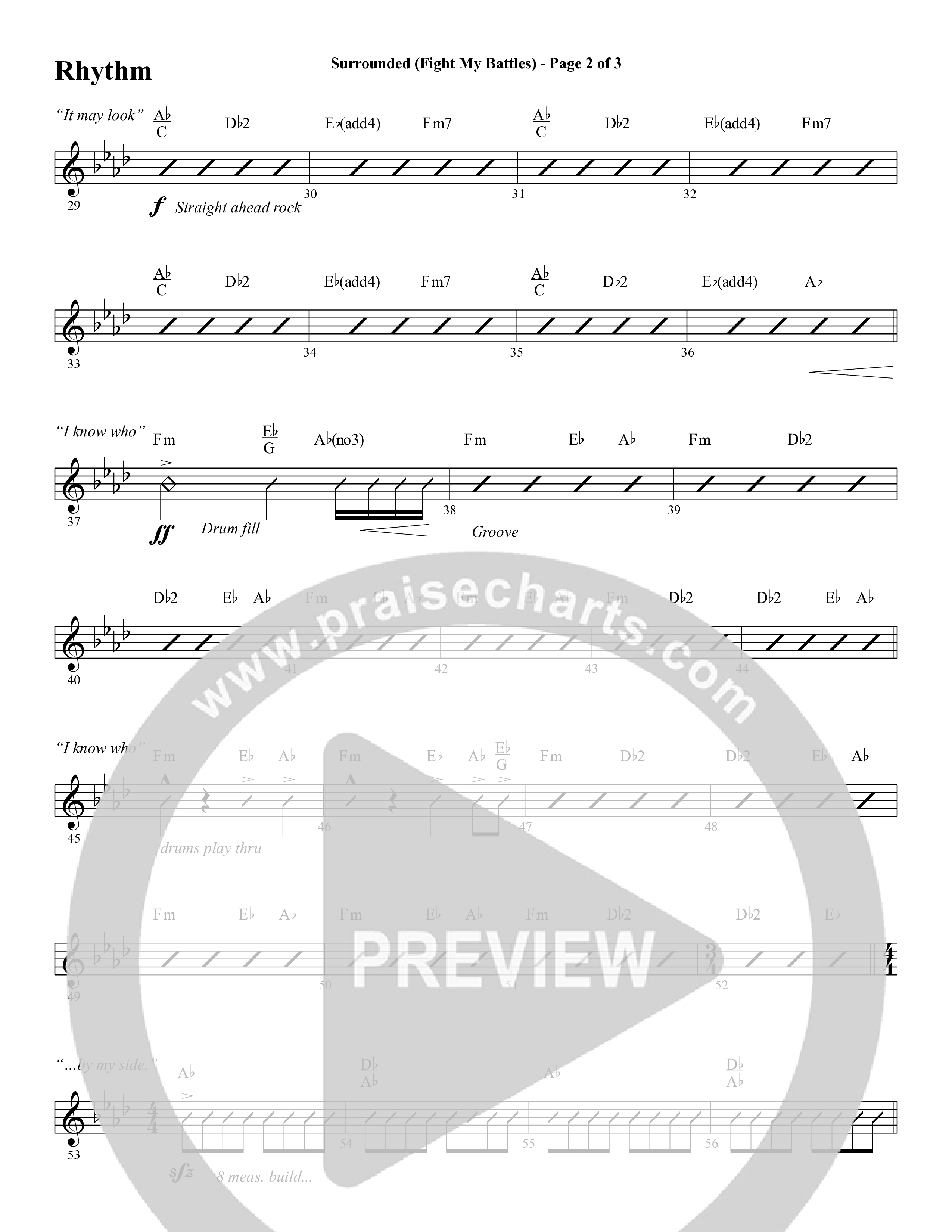 Surrounded (Fight My Battles) (with Whom Shall I Fear (God Of Angel Armies)) (Choral Anthem SATB) Rhythm Chart (Word Music Choral / Arr. Cliff Duren)